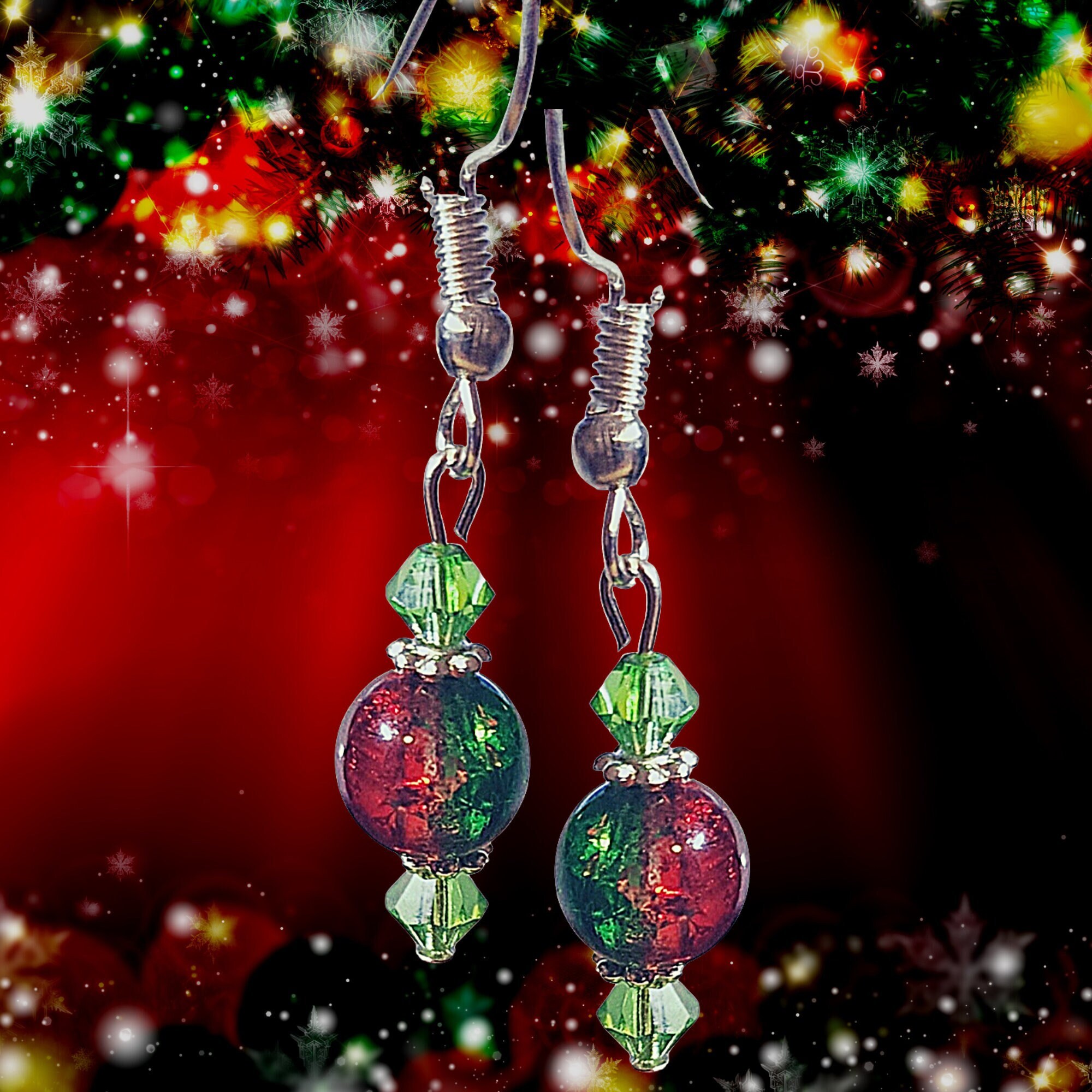 Christmas Colors Earrings -Christmas Crystal Earrings -Christmas Gift Earrings -Red Crystal Earrings - Green Crystal Earrings -Birthday Gift