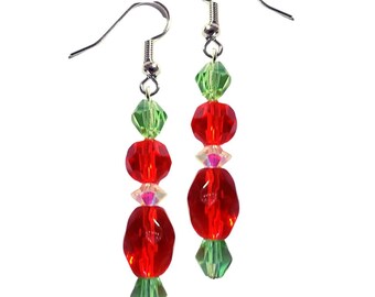 Christmas Colors Earrings - Christmas Crystal Earrings - Christmas Green Earrings - Festive Earrings -Christmas Gift Earrings -Birthday Gift