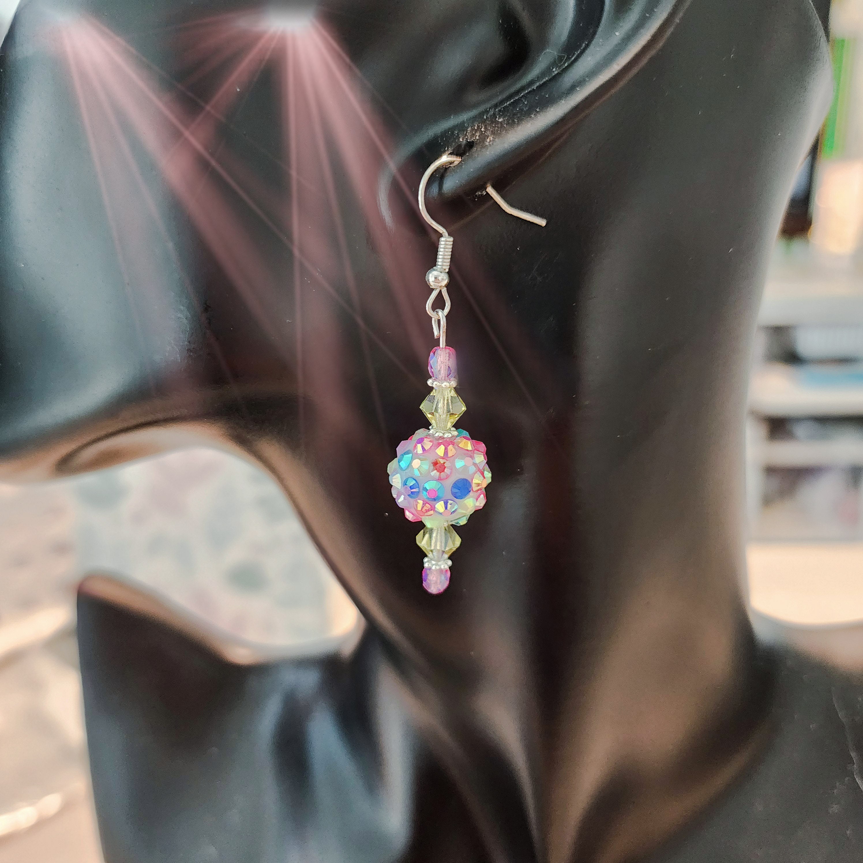 Easter Rhinestone Earrings - Elegant Springtime Earrings - Party Earrings - Kawaii Earrings -Yellow crystal earrings - Pink Crystal Earrings - Thumbnail 3