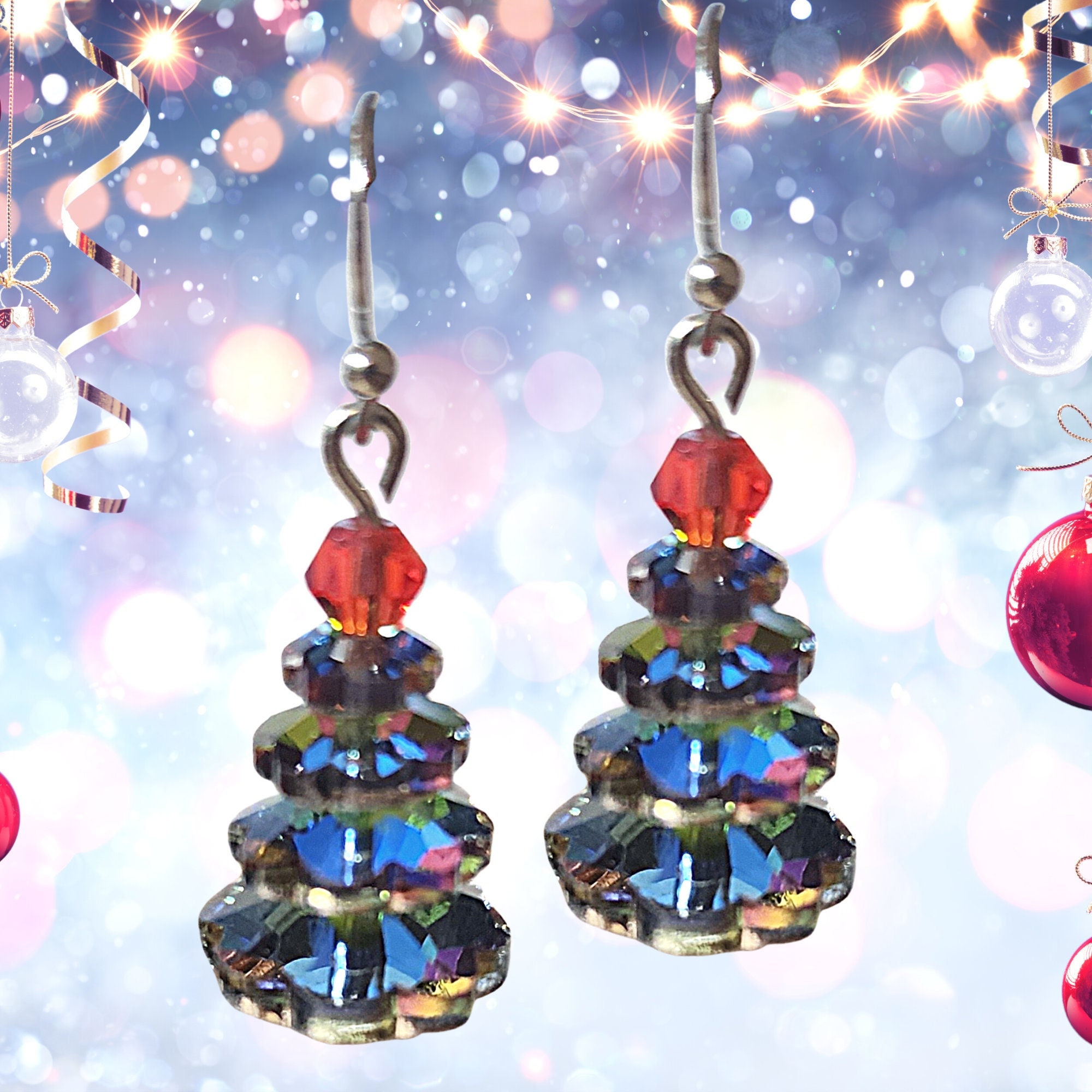 Christmas Earrings - Christmas Trees Crystal Earrings - Christmas Kawaii Earrings - Christmas Gift Earrings - Birthday Gift