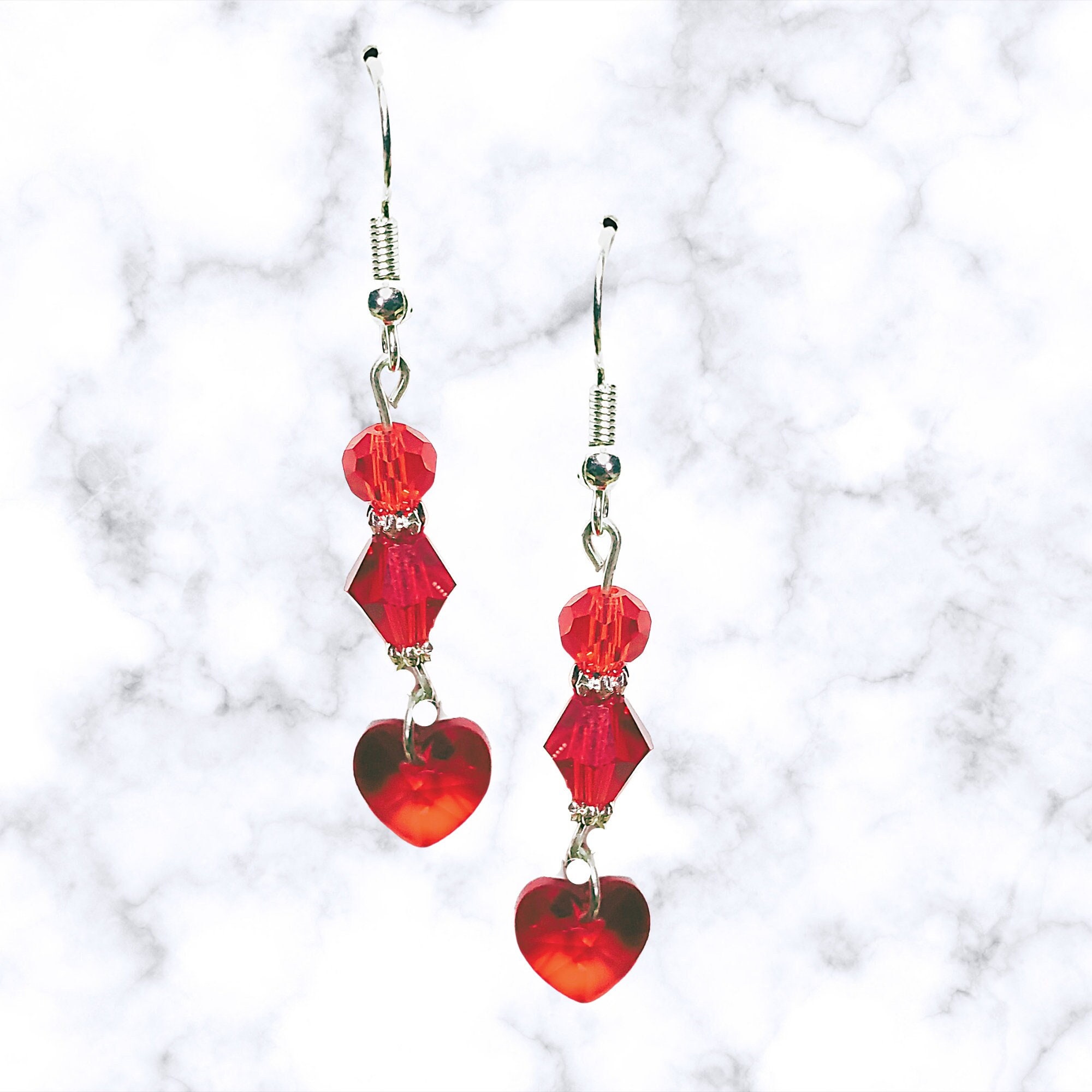 Red Heart Earrings - Red Crystal Earrings - Mother's Day Heart Jewelry - Heart Gift -Valentine's Day Heart Earrings - Birthday Gift Earrings