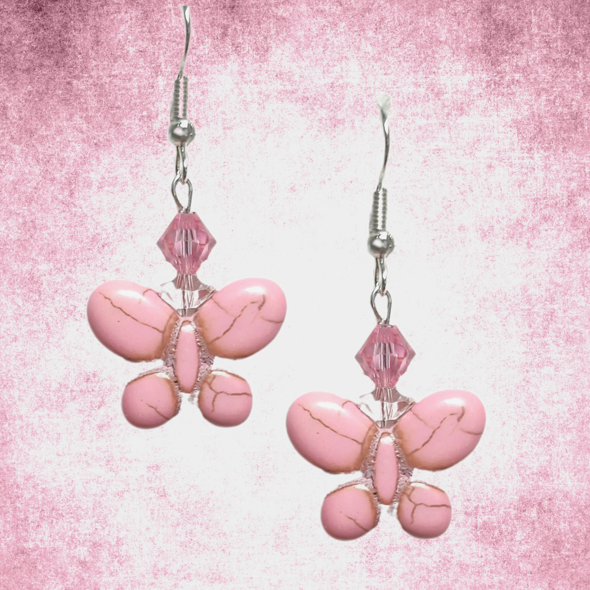 Butterfly Lovers Howlite Earrings - MANY COLORS - Colorful Butterfly Earrings-Spring Gift Earrings - Kawaii Earrings - Handmade Dangles - Thumbnail 2