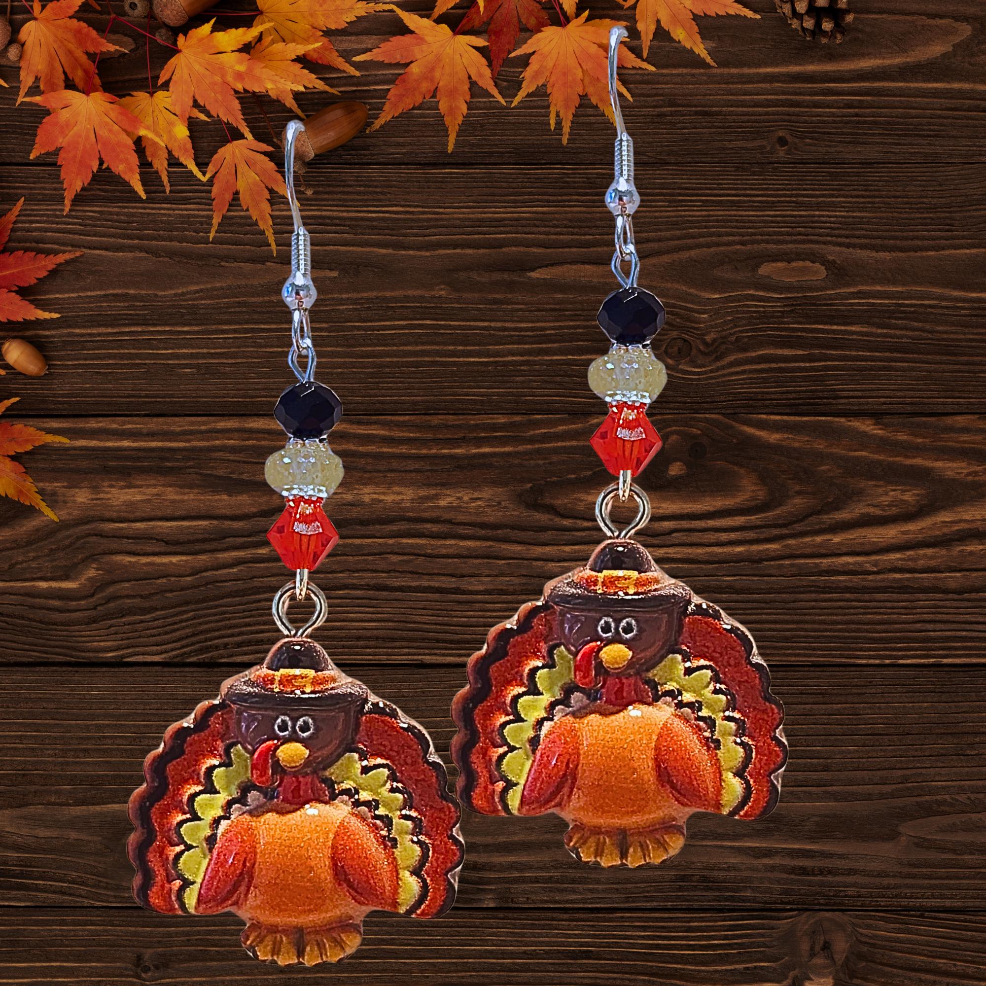 Thanksgiving Turkey Earrings - Resin Turkey Fall Jewelry - Kawaii Earrings - Cute Turkey Earrings Gift - Thumbnail 4