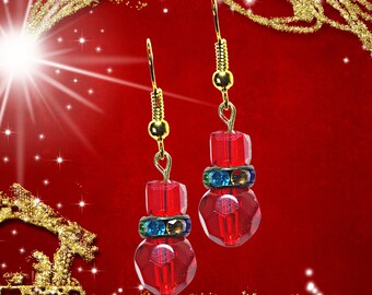 Christmas Colors Earrings - Red Christmas Crystal Earrings - Multi-Color Rhinestone Earrings - Red Crystal Earrings -Christmas Gift Earrings