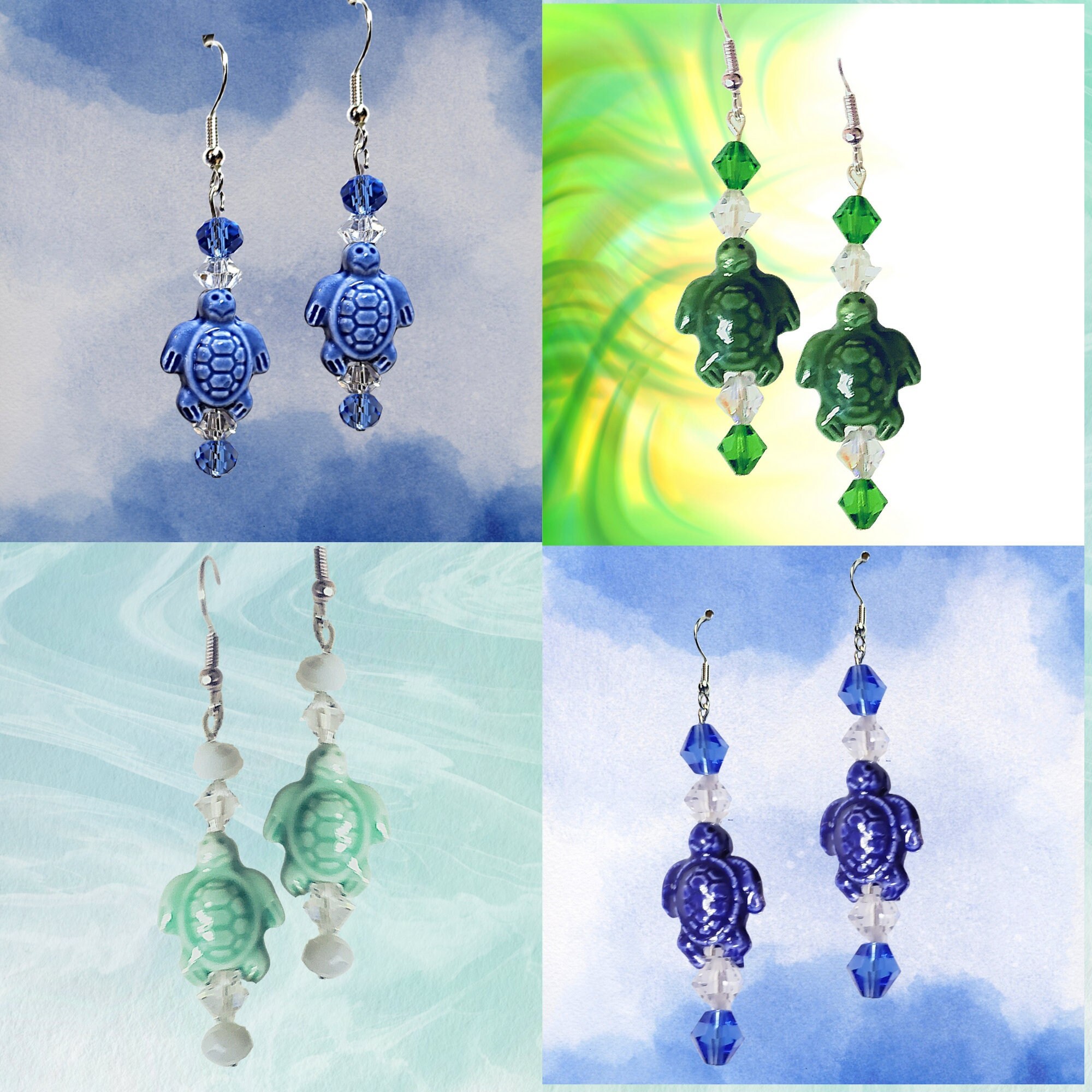 Turtle Lovers Glossy Howlite Earrings-MANY COLORS-Sea Life Earrings-Ocean Earrings-Girls Gift Earrings - Kawaii Earrings-Dangle Sea Earrings