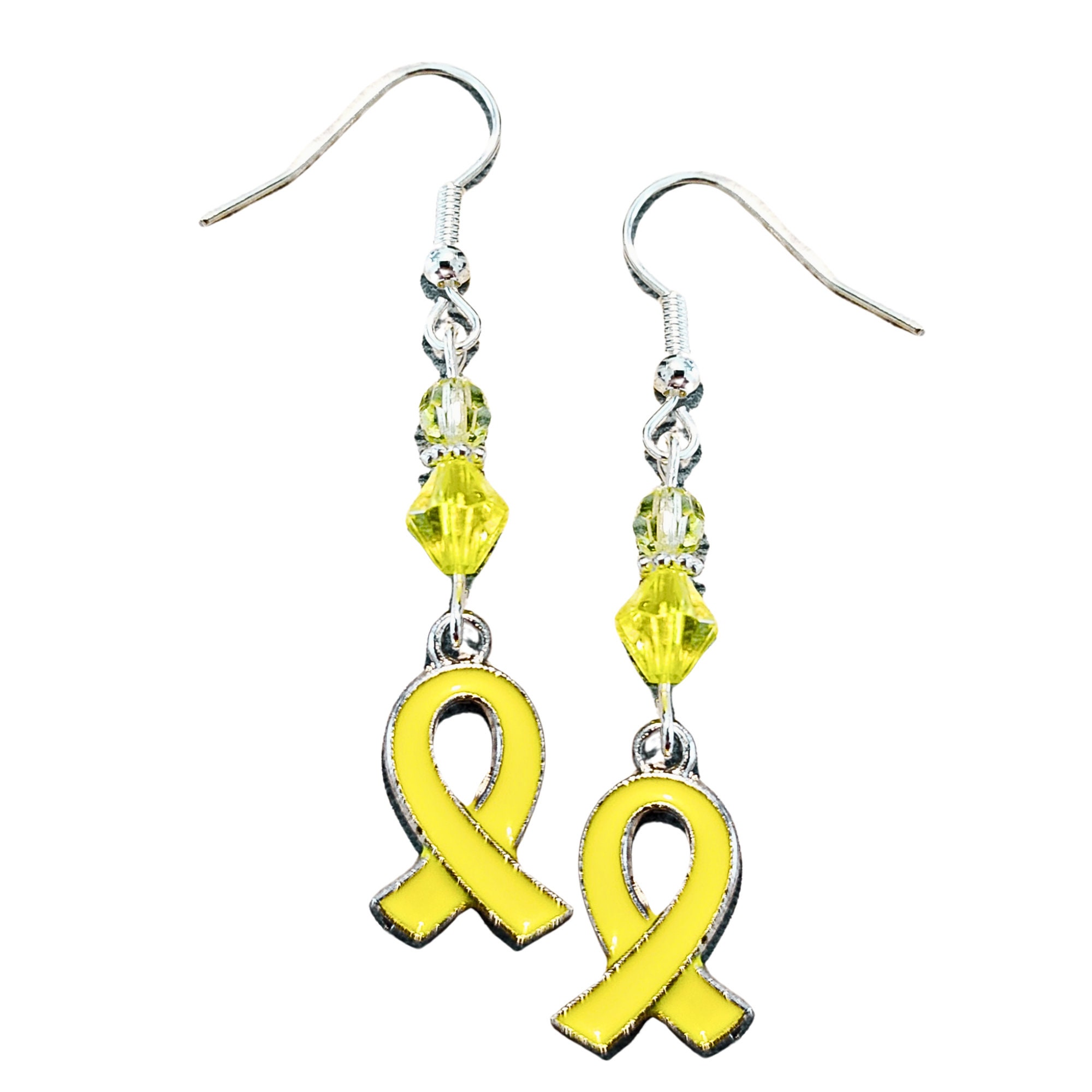 Yellow/Gold Ribbon Cancer Earrings - Childhood Cancer Awareness Earrings - Bone Cancer Awareness Gift - Bladder Cancer Awareness Gift - Thumbnail 2