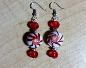 Christmas Earrings -Christmas Peppermint Earrings -Christmas Kawaii Earrings -Christmas Gift Earrings - Birthday Gift - Red Crystal Earrings