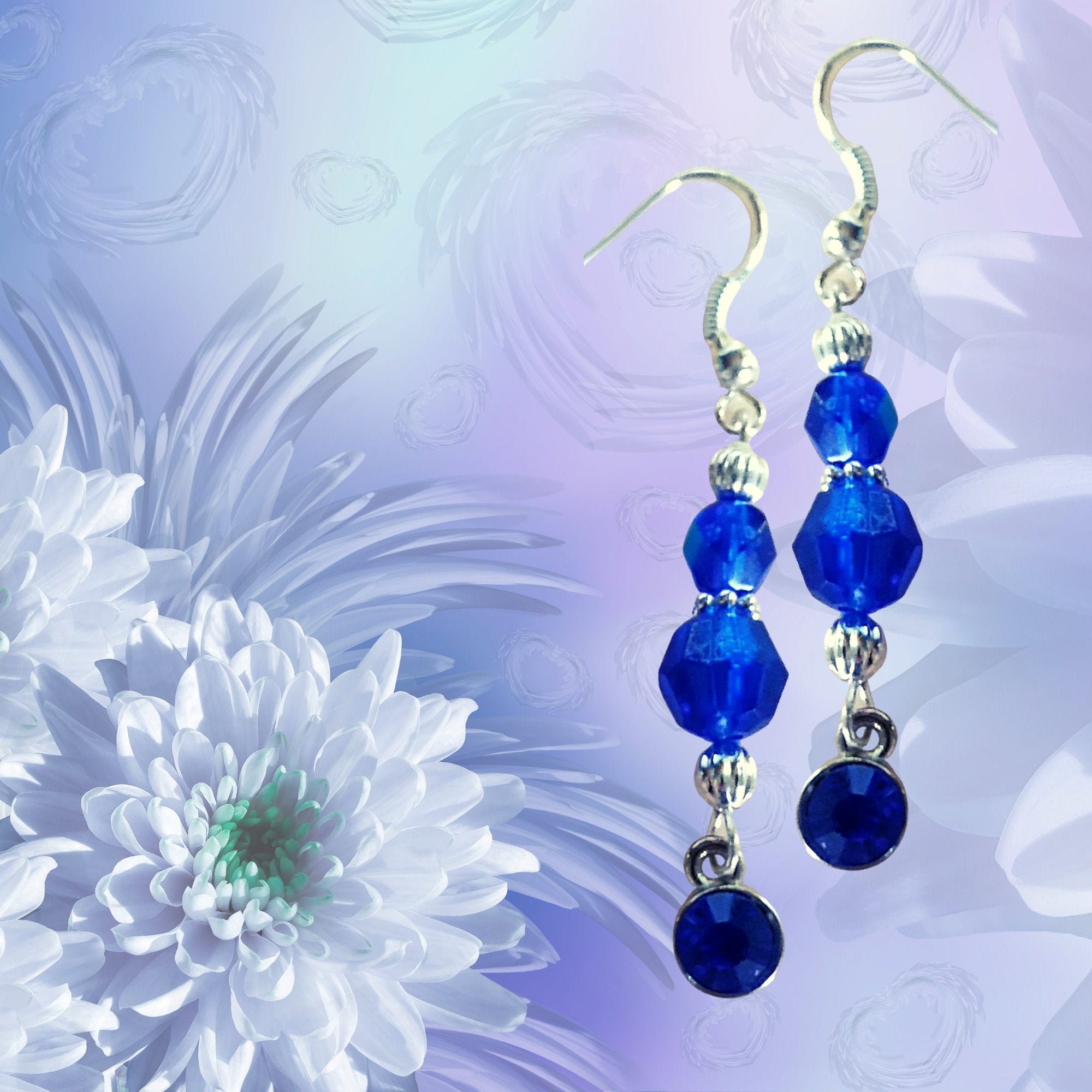Blue Statement Earrings - Blue Crystal Earrings - Christmas Gift - Birthday Gift for her - Handmade Dangle Earrings