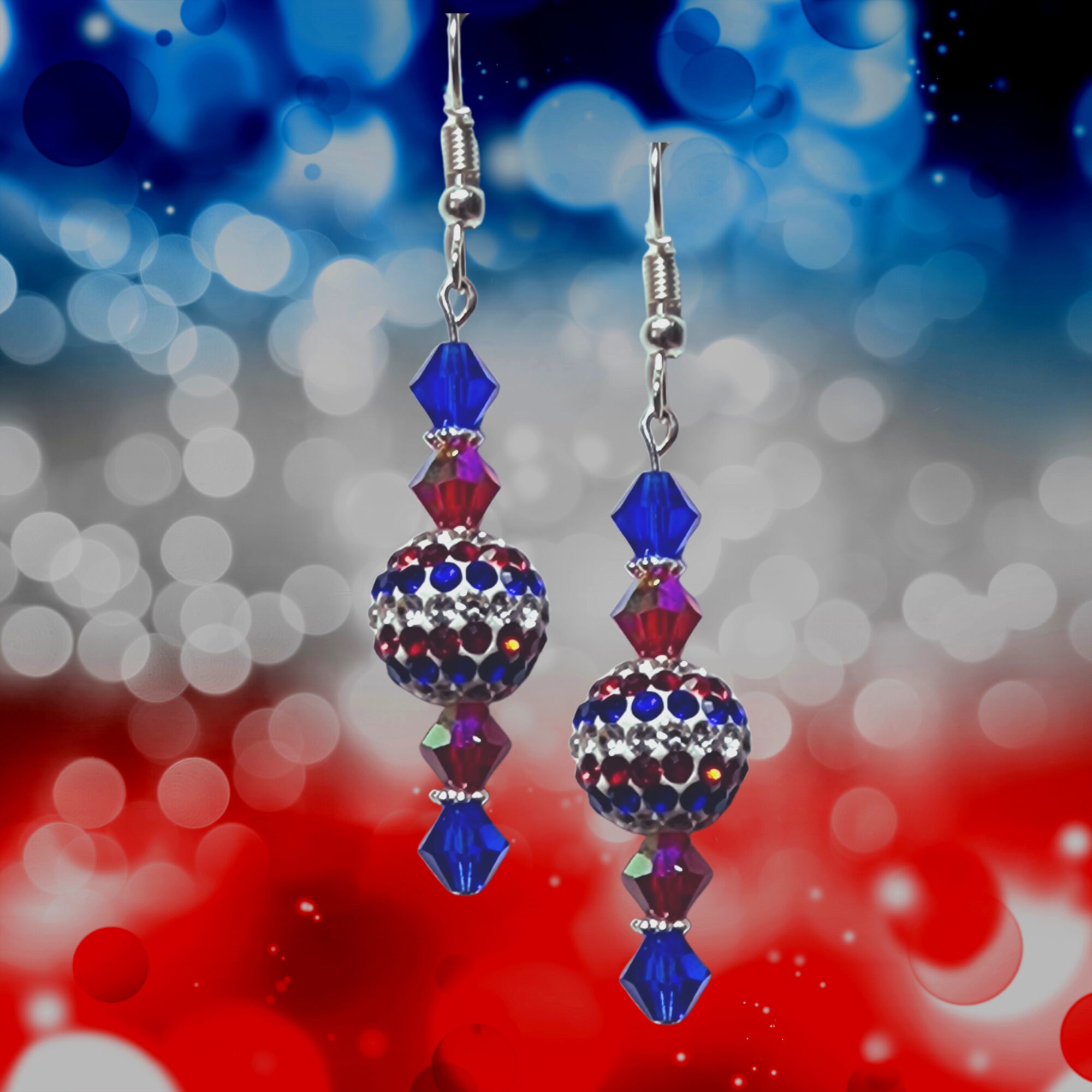 Patriotic Earrings-American Red White Blue Earrings-USA Patriotic Jewelry-4th of July Earrings - Independence Day Gift- Festive USA earrings - Thumbnail 3