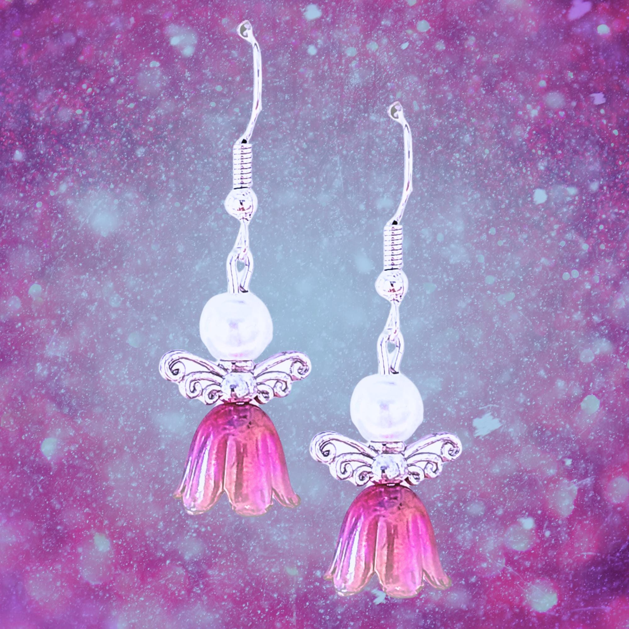 Colorful Angel Earrings - Glass Flower Angel Earrings - Pearl Angel Earrings - Christmas Gift - Easter Gift - Birthday Gift - Religious Gift - Thumbnail 3