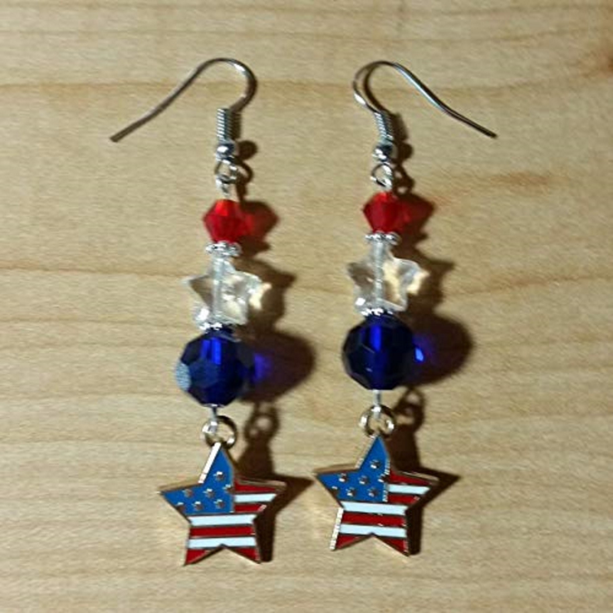 American Flag Star Patriotic Crystal Earrings - USA Jewelry - Red White Blue Jewelry - July 4th Earrings - Independence Day Gift - Thumbnail 2