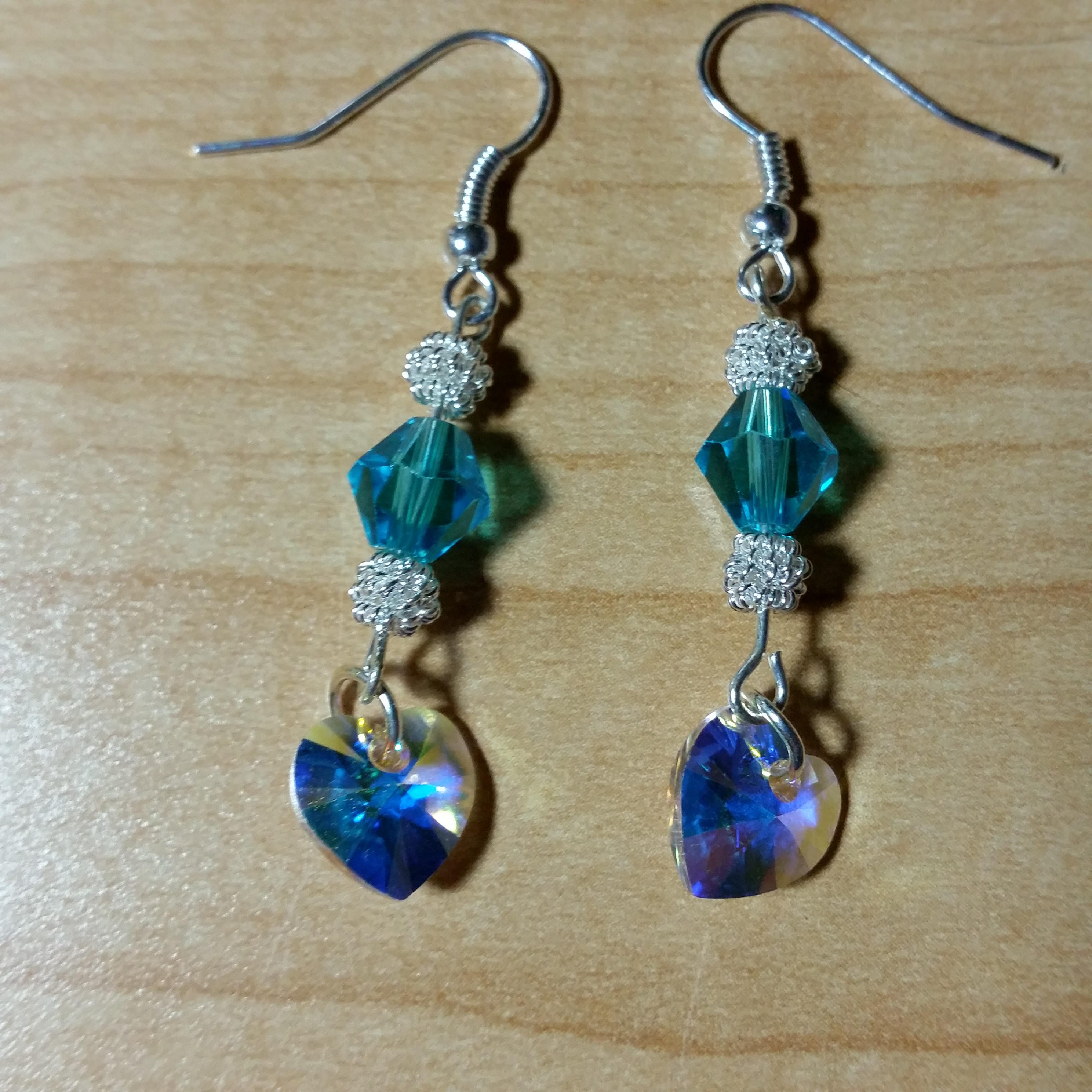 Handmade Swarovski Earrings - Blue Crystal Earrings - Crystal Heart Earrings - Statement Earrings - Christmas Gift - Birthday Gift - - Thumbnail 4