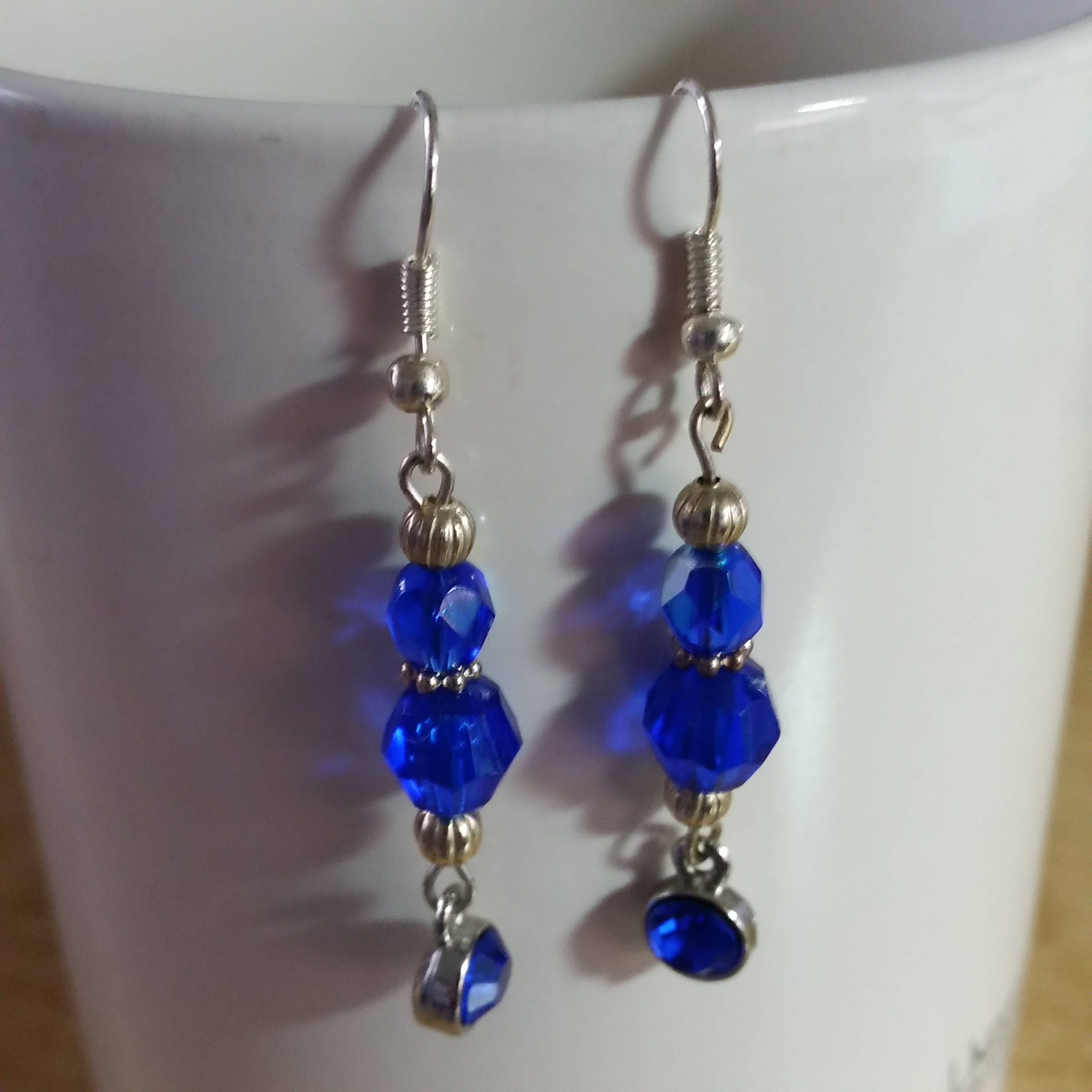 Blue Statement Earrings - Blue Crystal Earrings - Christmas Gift - Birthday Gift for her - Handmade Dangle Earrings - Thumbnail 5
