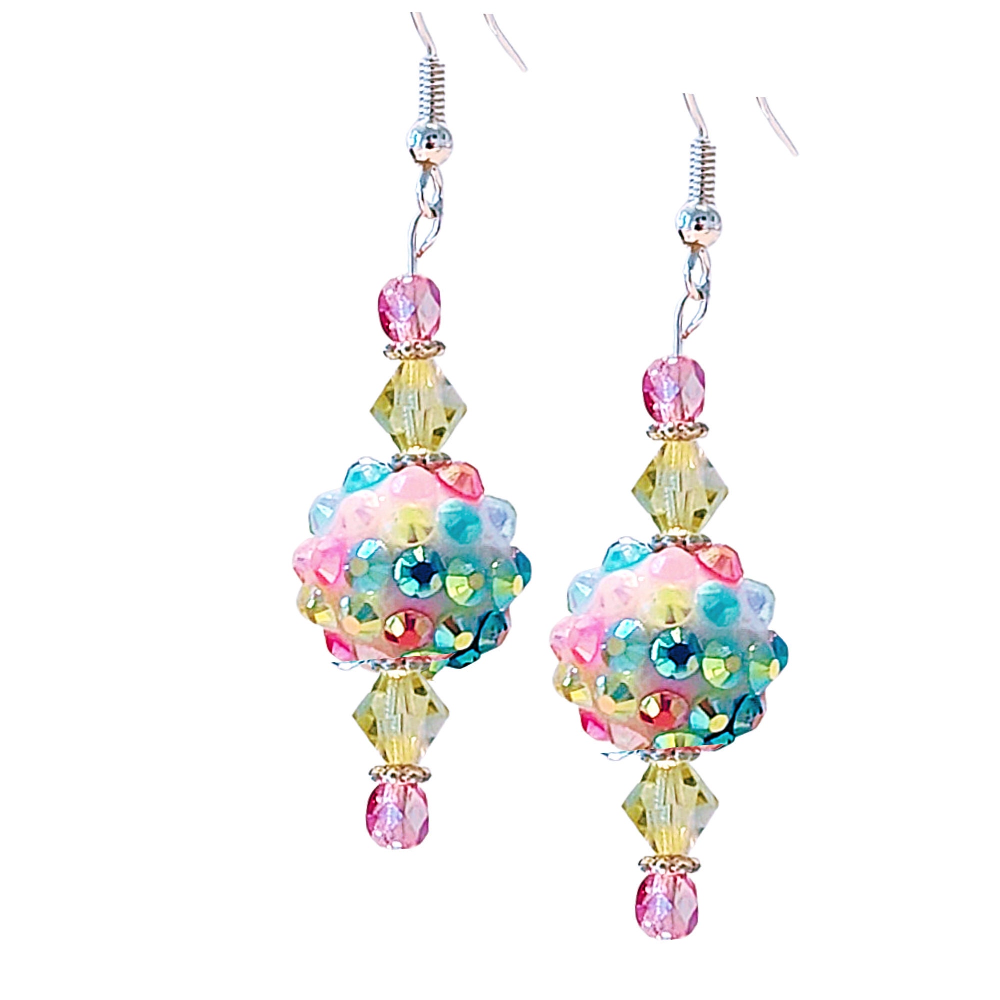 Easter Rhinestone Earrings - Elegant Springtime Earrings - Party Earrings - Kawaii Earrings -Yellow crystal earrings - Pink Crystal Earrings - Thumbnail 2