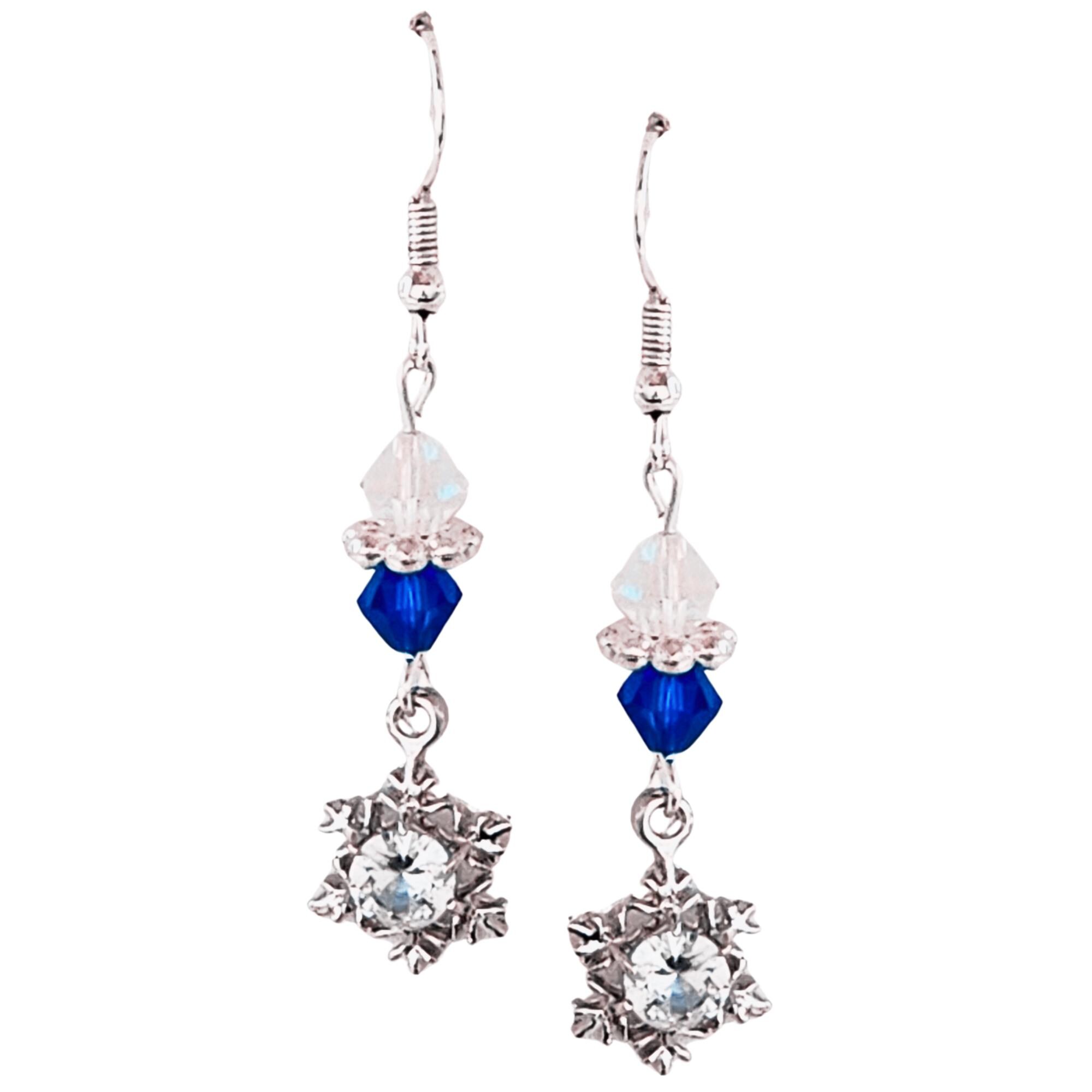 Christmas Earrings - Snowflake Earrings - Kawaii Earrings - Blue Crystal Earrings - Birthday Gift - Christmas Gift Earrings - Handmade - Thumbnail 3