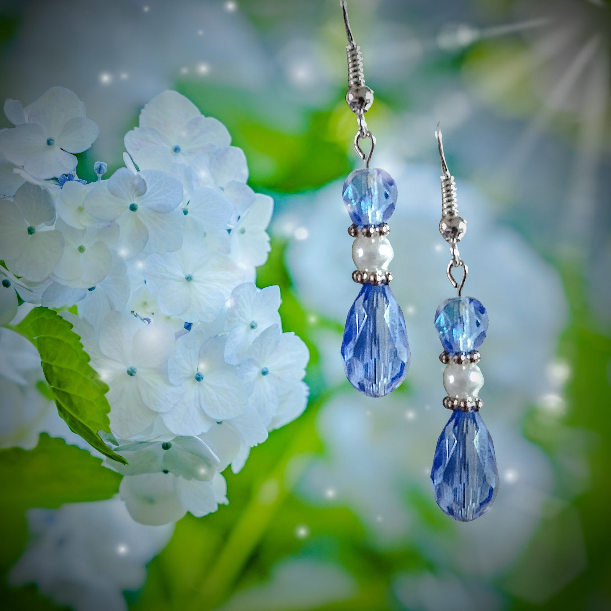 Tanzanite Blue Earrings - Purple Crystal Earrings - Pearl Earrings - Christmas Gift - Birthday Gift - Handmade in USA - Thumbnail 3