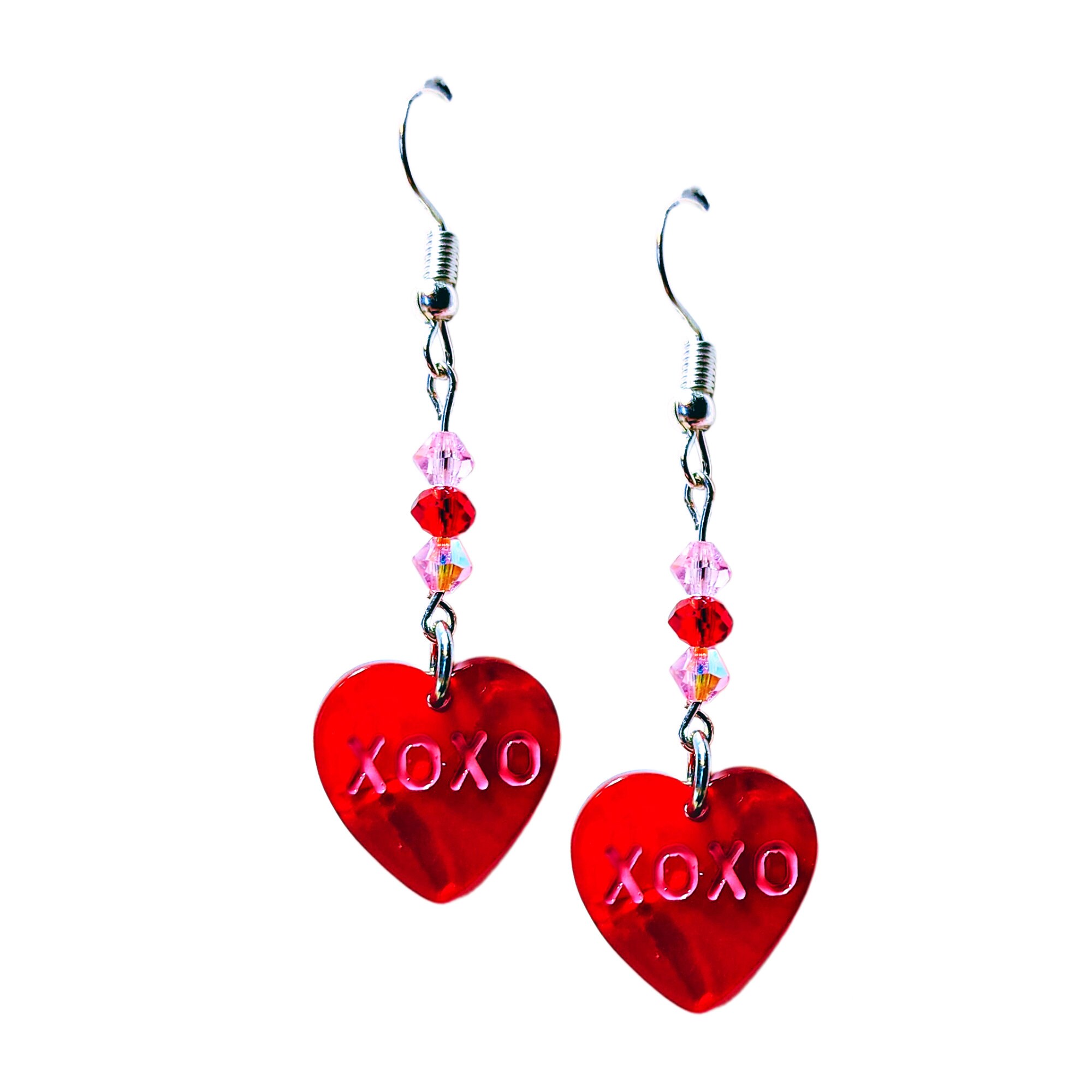 Red Heart Earrings -Pink Crystal Earrings -Red Crystal Earrings - Heart Jewelry -Valentine's XOXO Earrings, Mother's Day Gift -Birthday Gift - Thumbnail 2