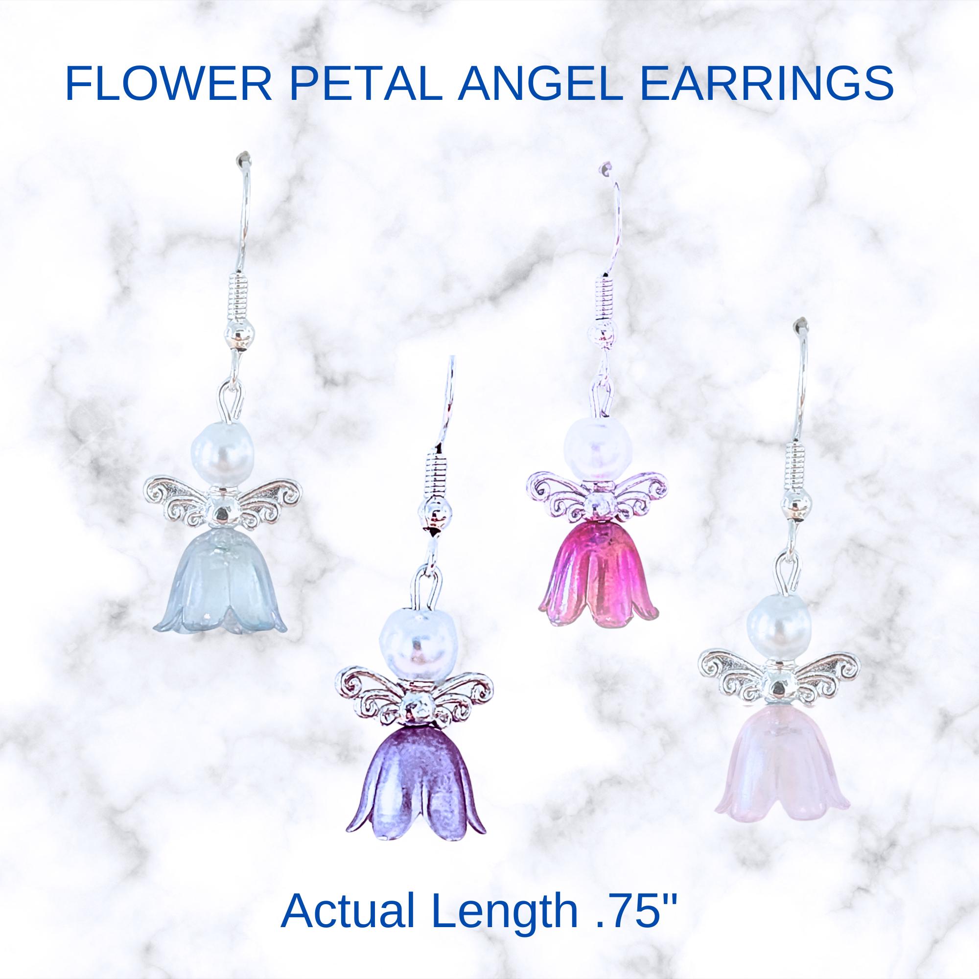 Colorful Angel Earrings - Glass Flower Angel Earrings - Pearl Angel Earrings - Christmas Gift - Easter Gift - Birthday Gift - Religious Gift