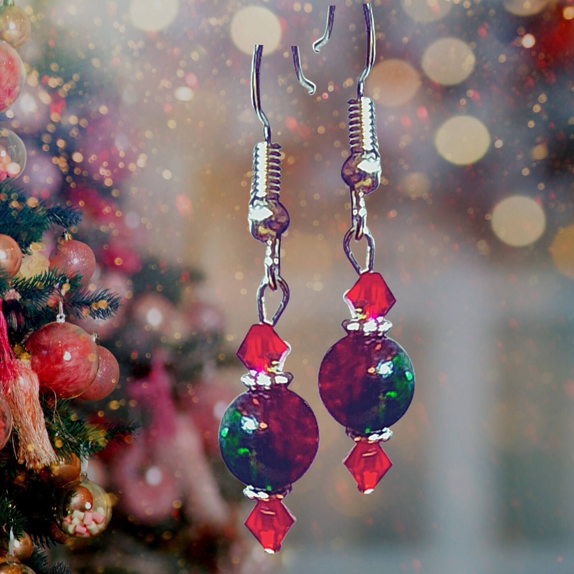 Christmas Colors Earrings -Christmas Crystal Earrings -Christmas Gift Earrings -Red Crystal Earrings - Green Crystal Earrings -Birthday Gift