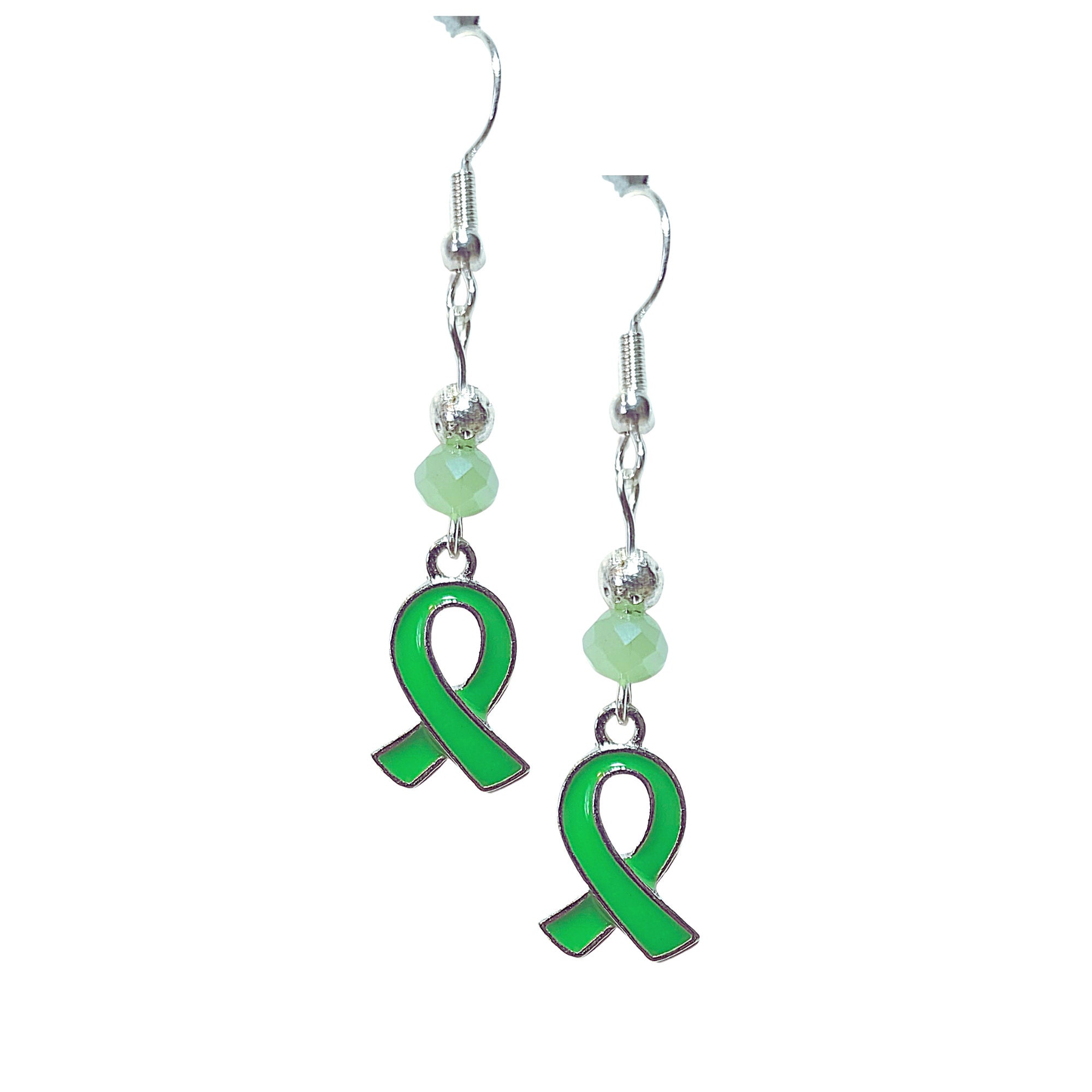 Green Ribbon Cancer Awareness Earrings-Liver Cancer Awareness Earrings-Cerebral Palsy Earrings-Eye Cancer Awareness Earrings-Cancer Gift - Thumbnail 2