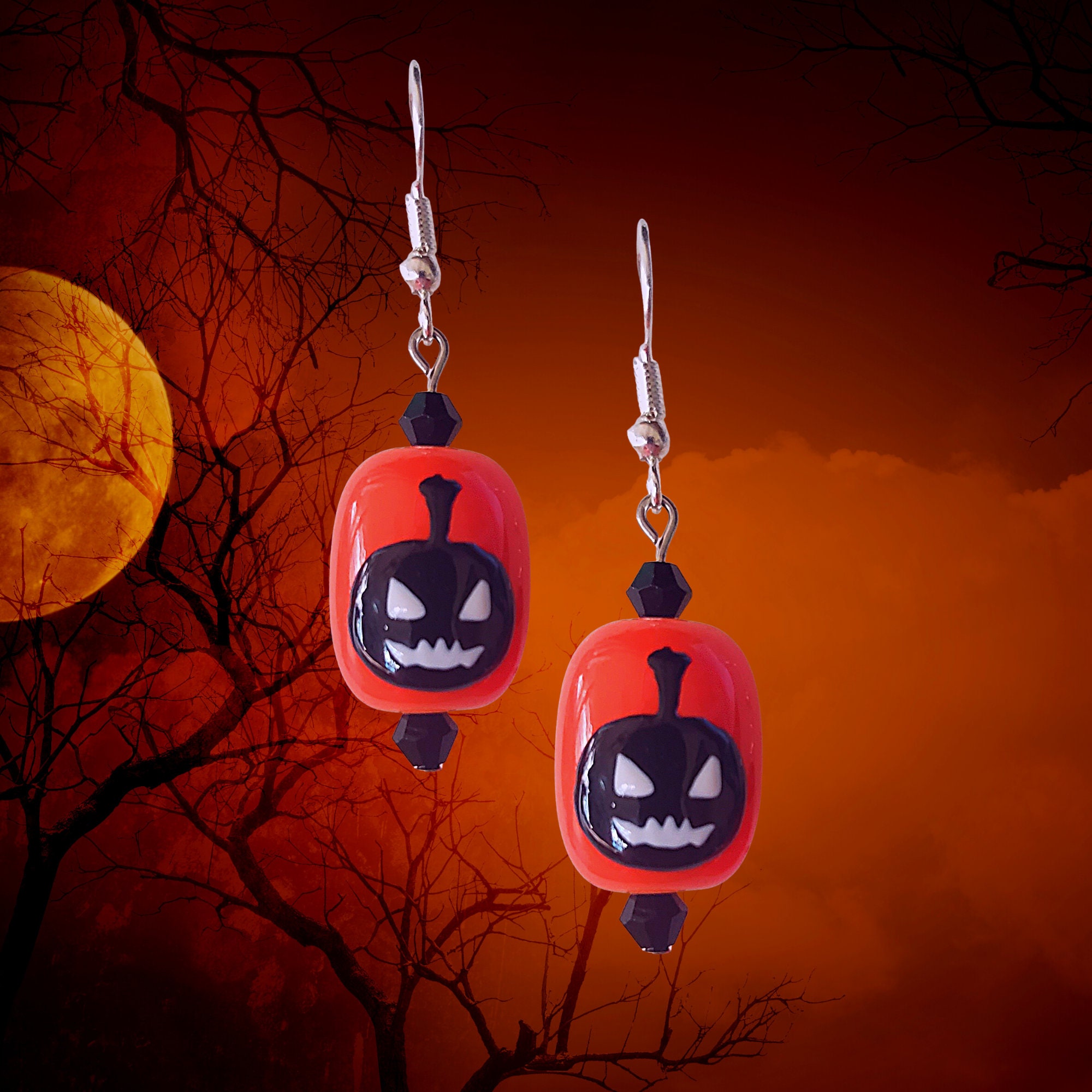 Halloween Earrings - Halloween Theme Stone Earrings - Bloody Eyes Earrings - Pumpkin Earrings- RIP Earrings - Kawaii Earrings-Halloween Gift - Thumbnail 3