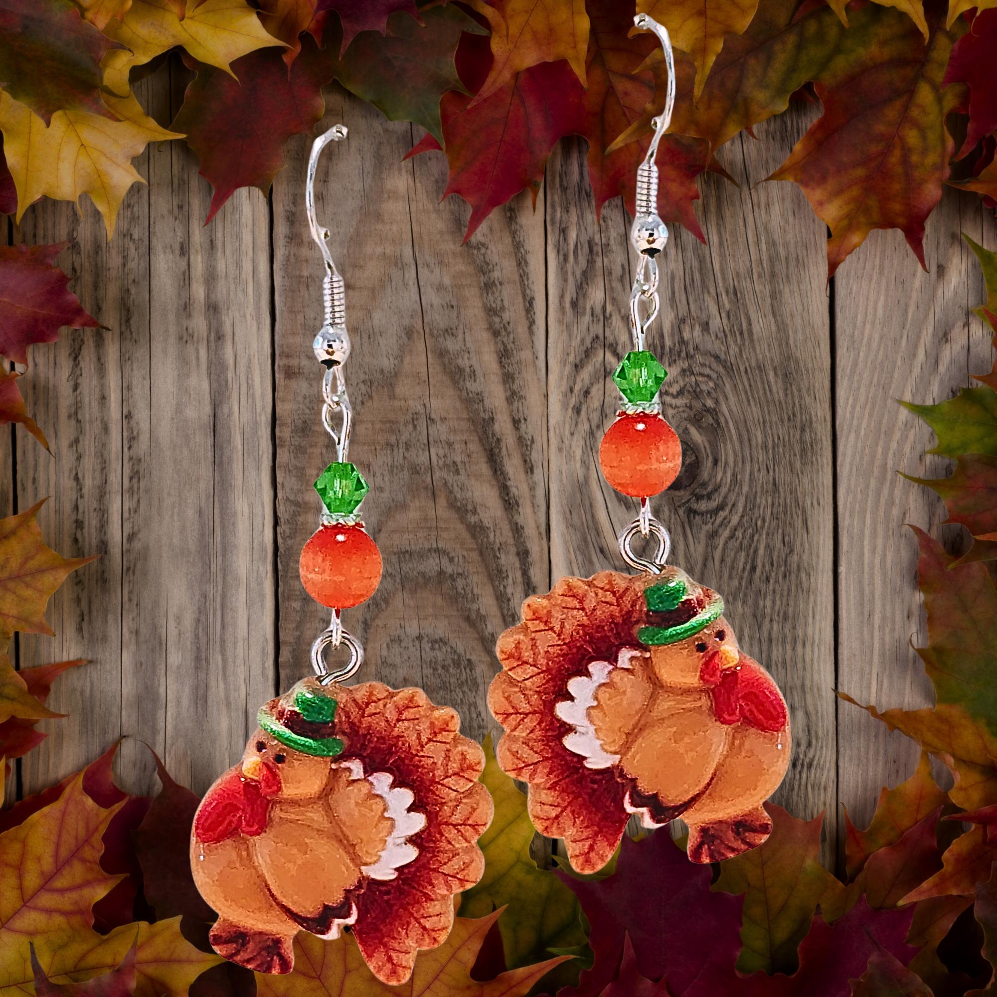 Thanksgiving Turkey Earrings - Resin Turkey Fall Jewelry - Kawaii Earrings - Cute Turkey Earrings Gift - Thumbnail 3