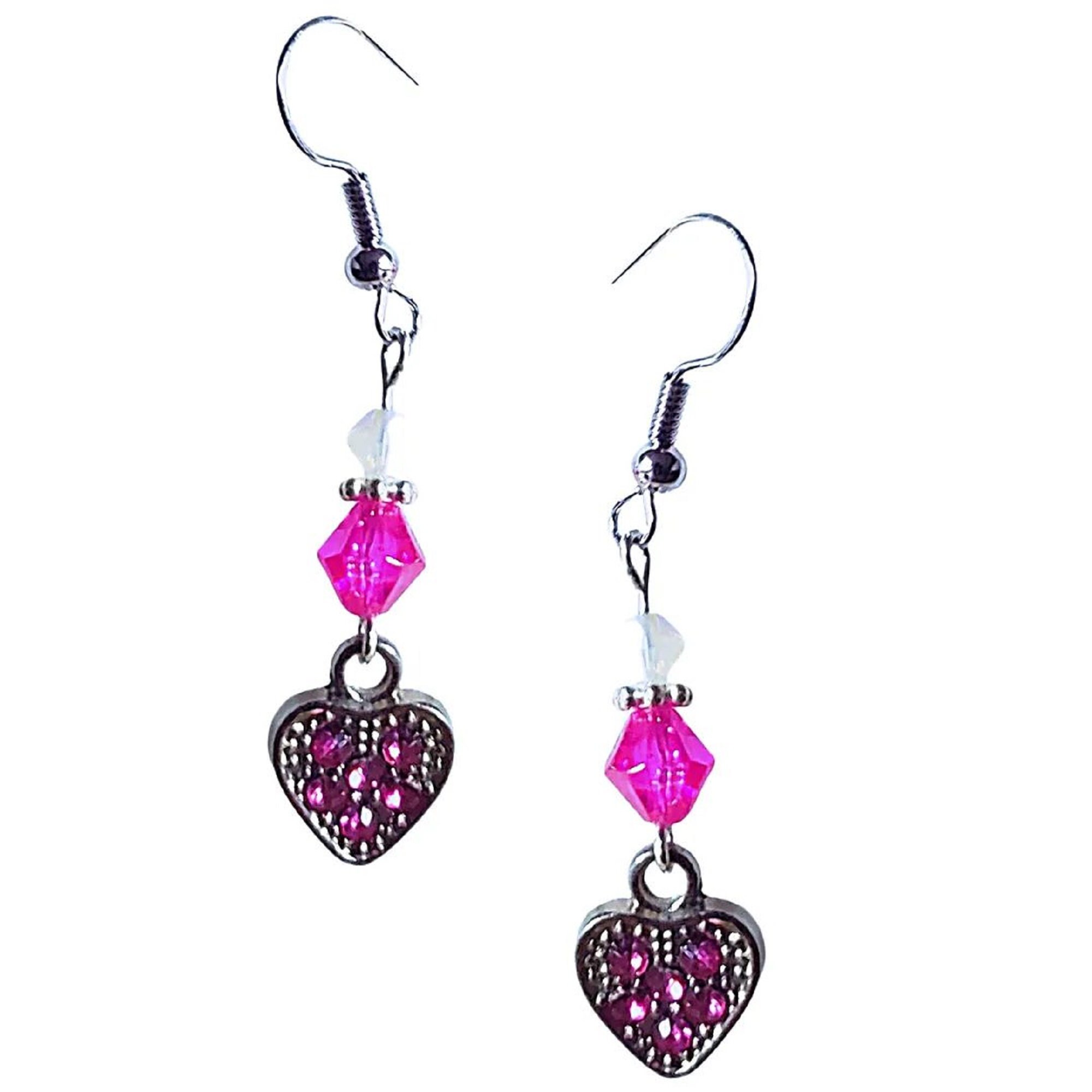 Silver Heart Earrings - Rhinestone Heart Earrings - Colorful Crystal Earrings - Mother's Day Heart Jewelry - Valentine's Day Earrings Gift - Thumbnail 2