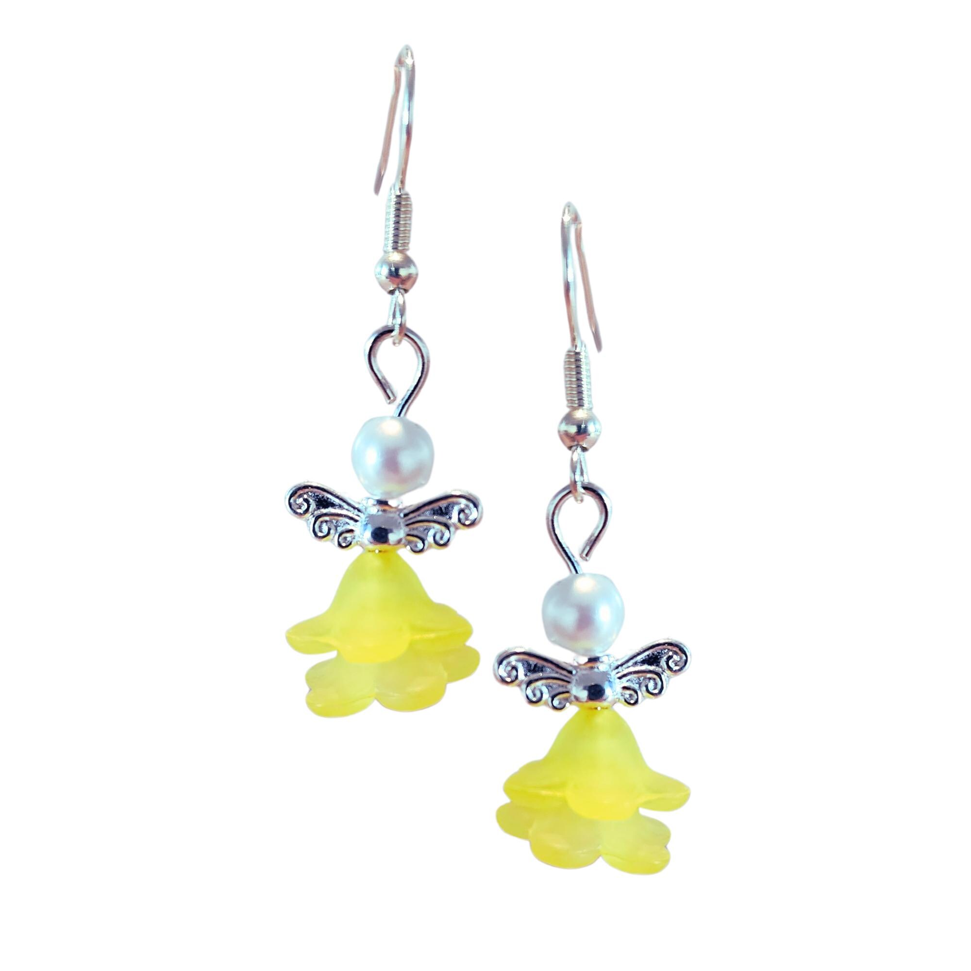 Colorful Angel Earrings - Dancing Skirt Angel Earrings - Pearl Angel Earrings - Christmas Gift - Easter Gift - Birthday Gift -Religious Gift - Thumbnail 5
