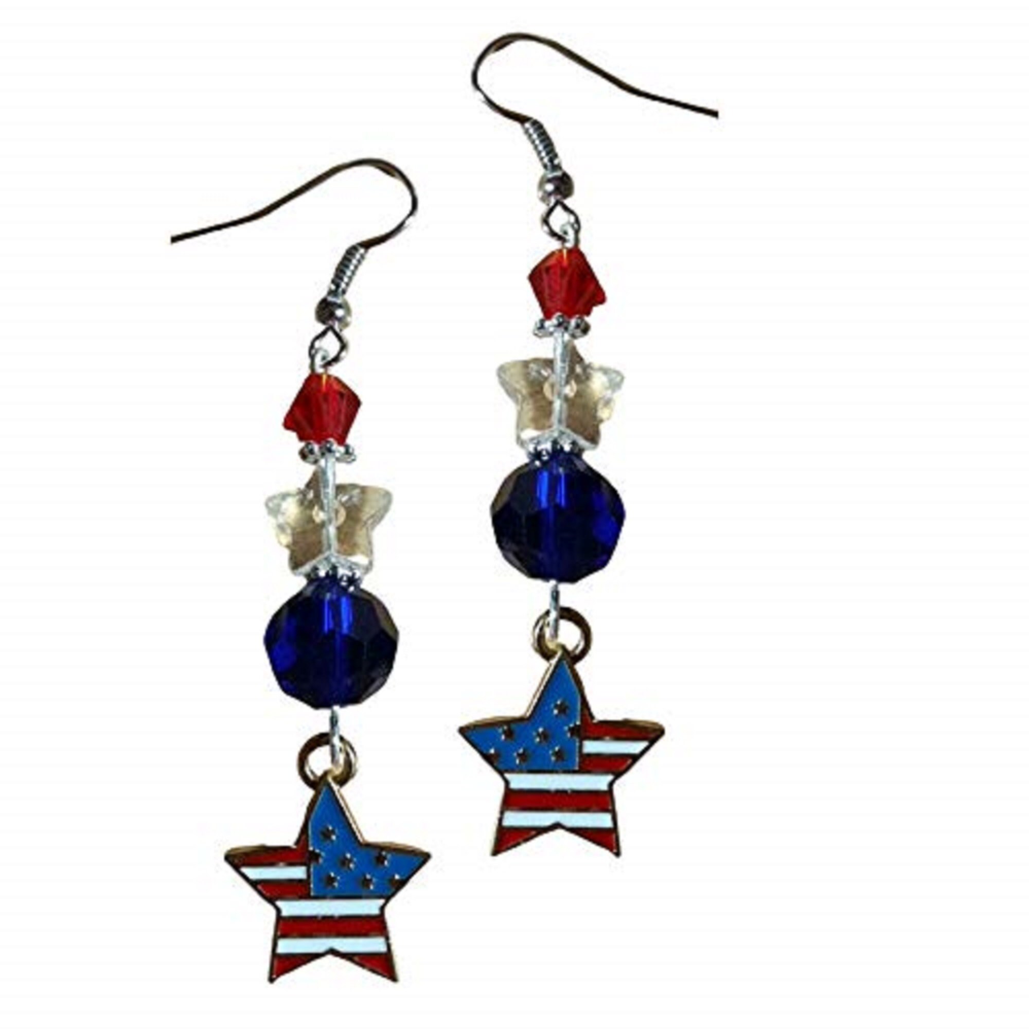 American Flag Star Patriotic Crystal Earrings - USA Jewelry - Red White Blue Jewelry - July 4th Earrings - Independence Day Gift - Thumbnail 3