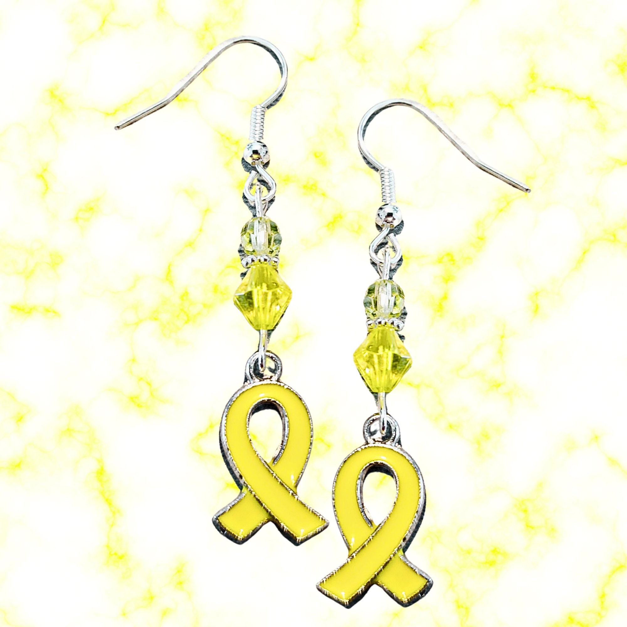 Yellow/Gold Ribbon Cancer Earrings - Childhood Cancer Awareness Earrings - Bone Cancer Awareness Gift - Bladder Cancer Awareness Gift