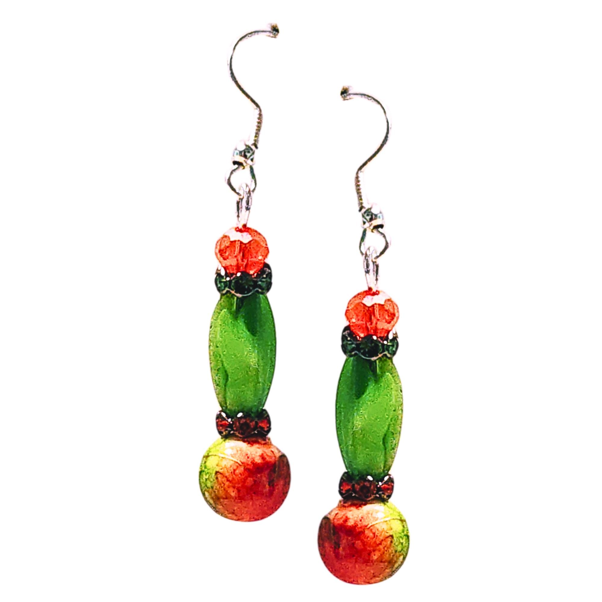 Fall Colors Crystal Earrings - Orange Green Crystal Jewelry - Thanksgiving Gift - Birthday Gift - Handmade Dangles - Made in USA - Thumbnail 2