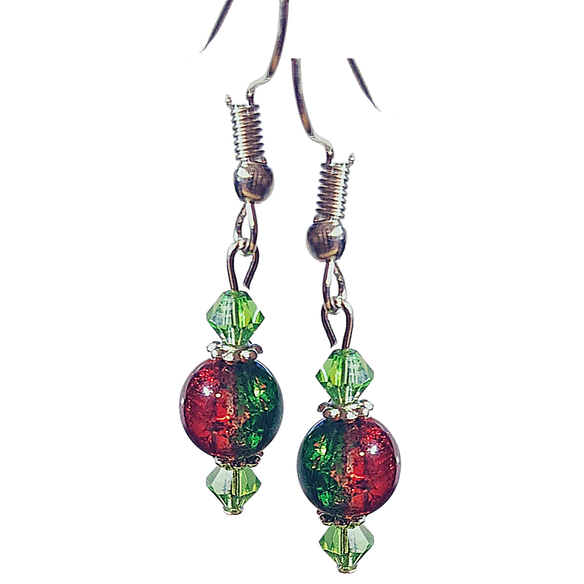 Christmas Colors Earrings -Christmas Crystal Earrings -Christmas Gift Earrings -Red Crystal Earrings - Green Crystal Earrings -Birthday Gift - Thumbnail 2