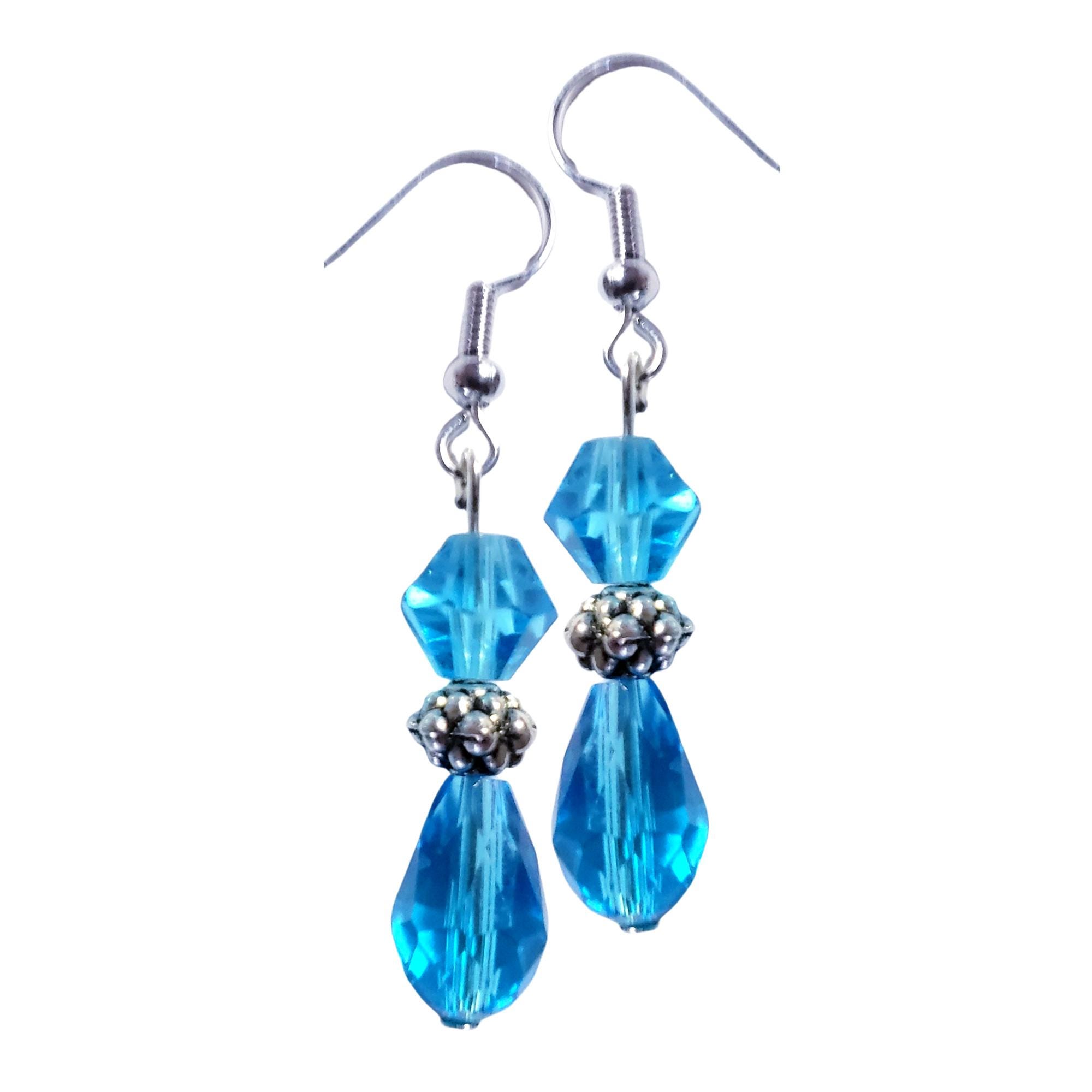 Blue Crystal Earrings - Blue Teardrop Crystal Earrings -Blue Crystal Hanukkah Earrings -Christmas Crystal Earrings - Christmas Gift Earrings