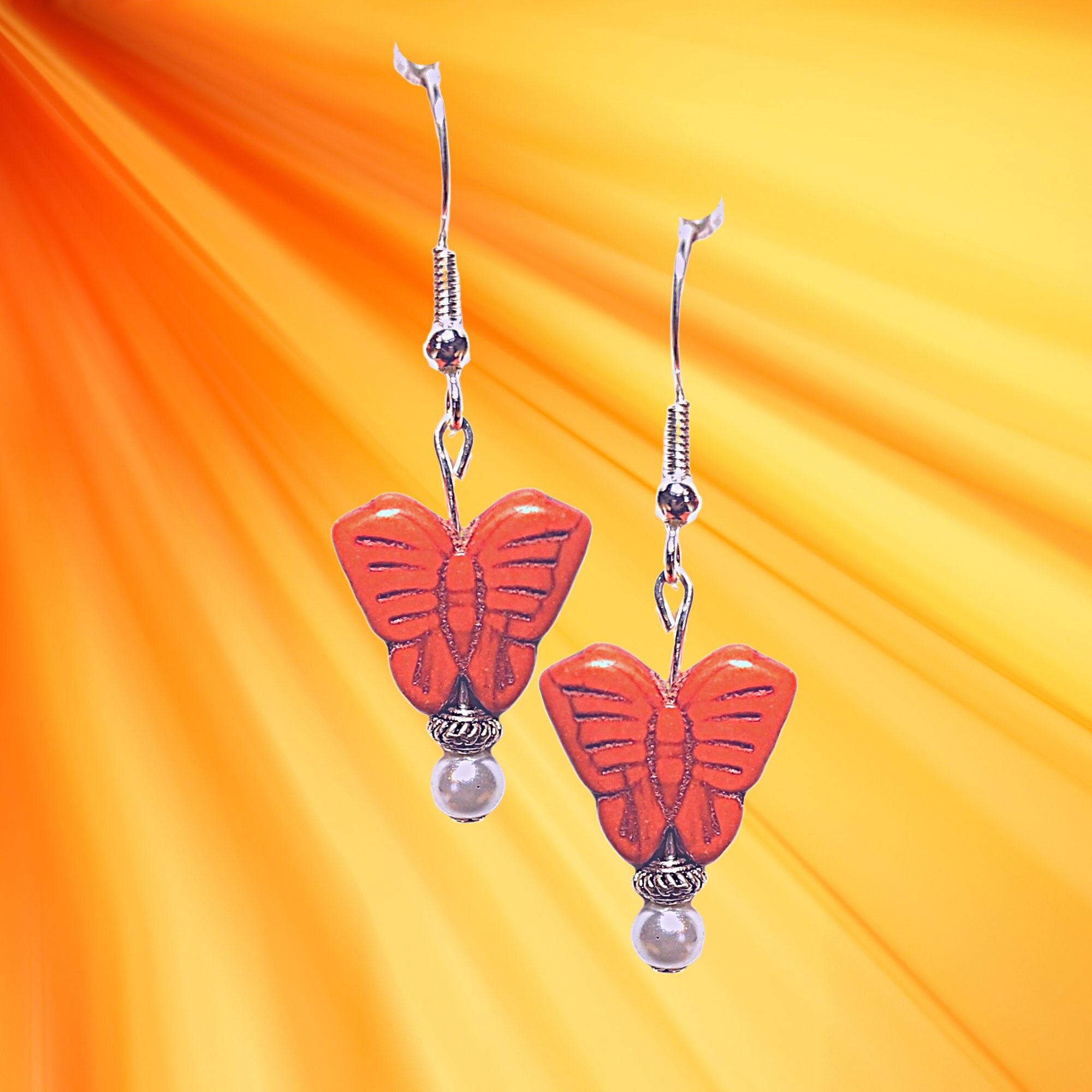 Butterfly Lovers Howlite Earrings - MANY COLORS - Colorful Butterfly Earrings-Spring Gift Earrings - Kawaii Earrings - Handmade Dangles - Thumbnail 6