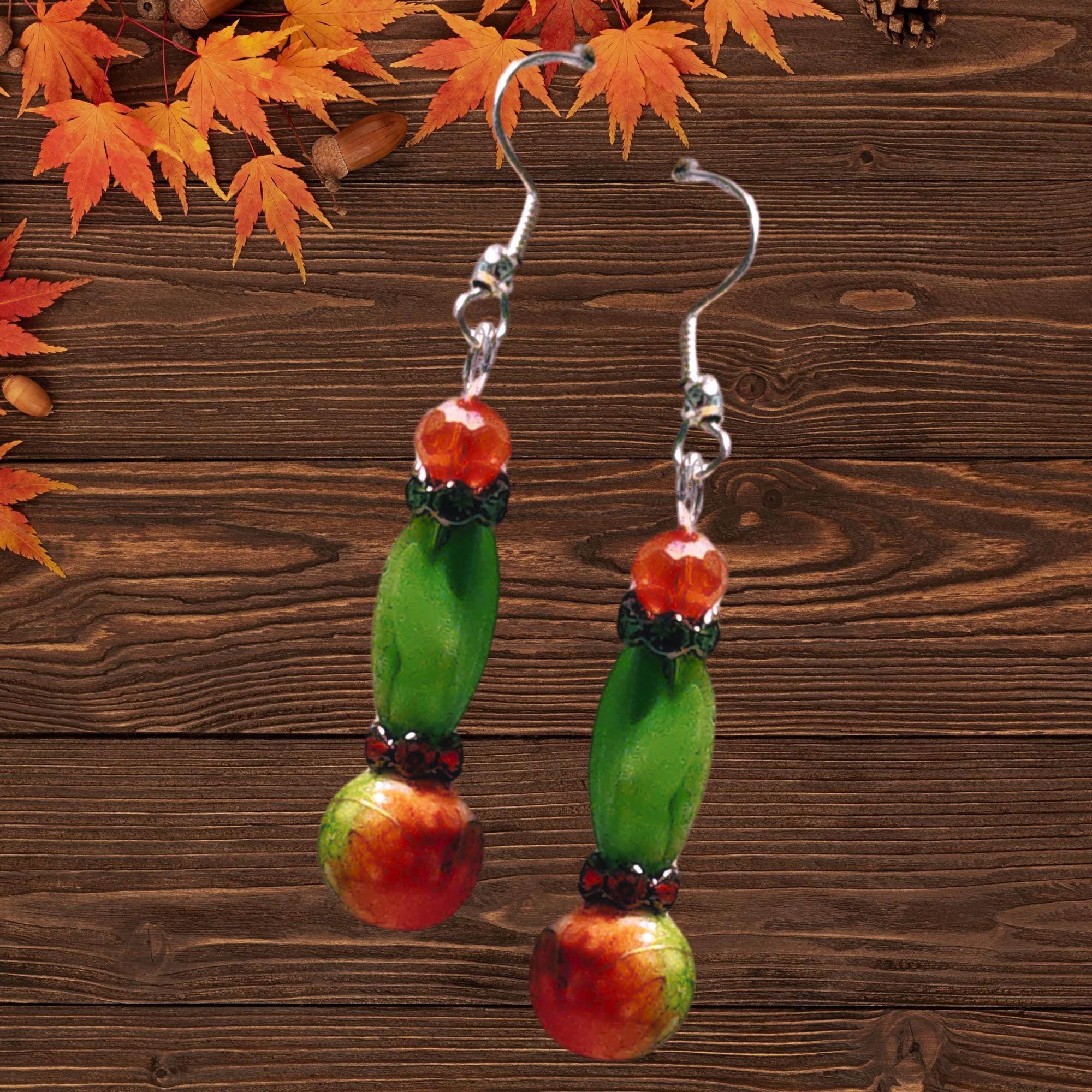 Fall Colors Crystal Earrings - Orange Green Crystal Jewelry - Thanksgiving Gift - Birthday Gift - Handmade Dangles - Made in USA - Image 1