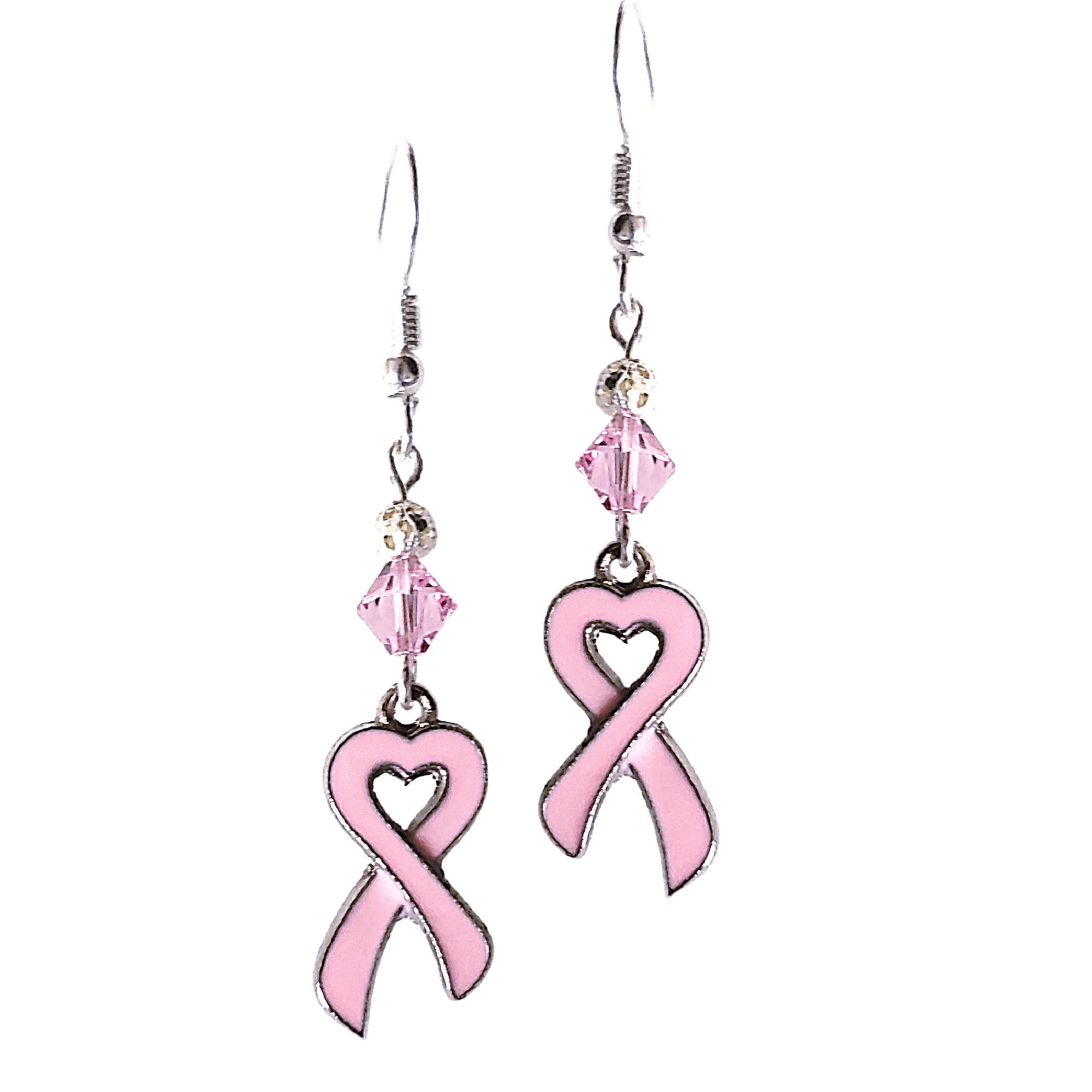 Breast Cancer Earrings - Cancer Awareness Pink Ribbon Earrings - Pink Crystal Earrings - Breast Cancer Ribbon Earrings - Breast Cancer Gift