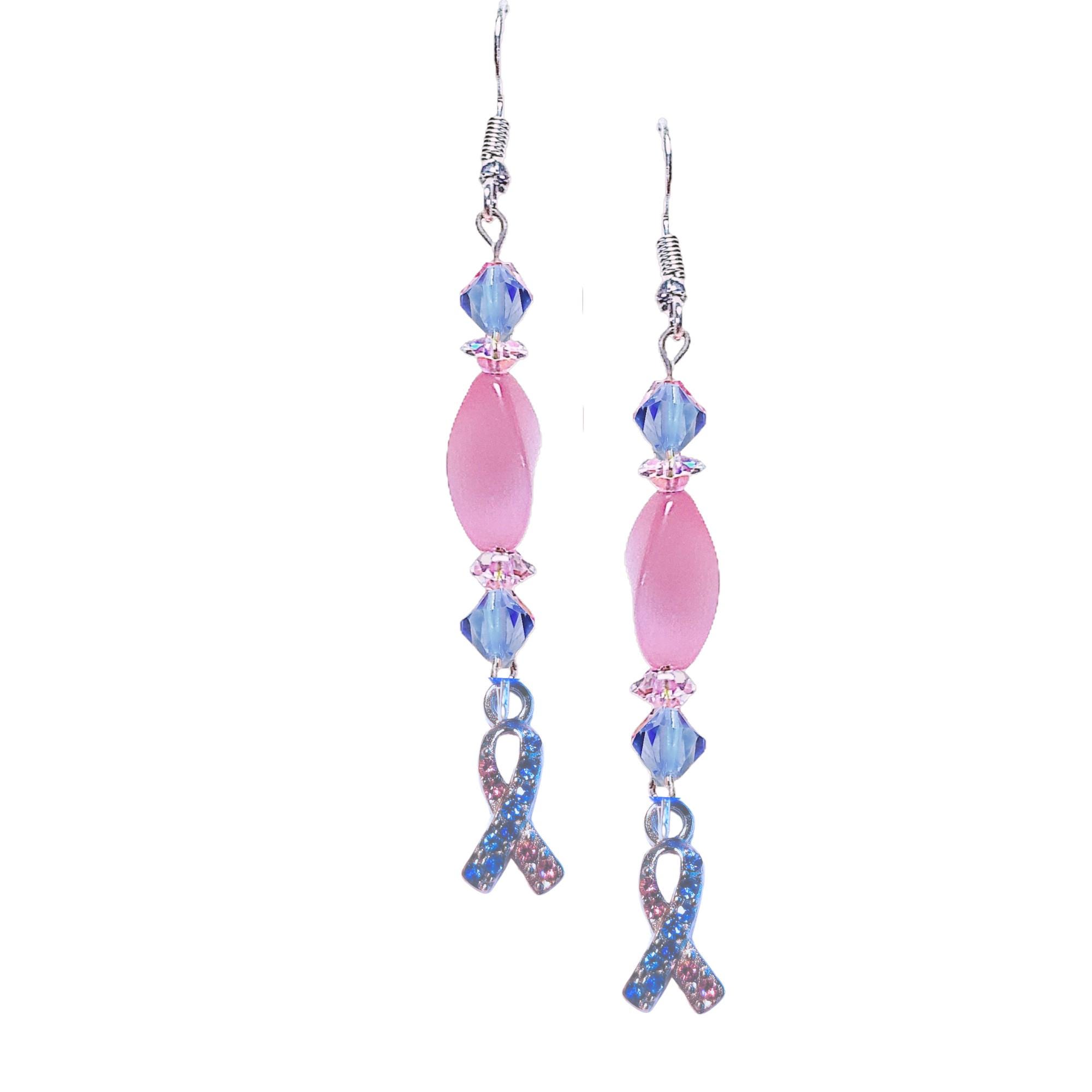 Pink/Blue Ribbon Cancer Awareness Earrings -SIDS - Infant Loss - Pregnancy Loss - Birth Defects - Infertility AWARENESS Earrings - Thumbnail 2