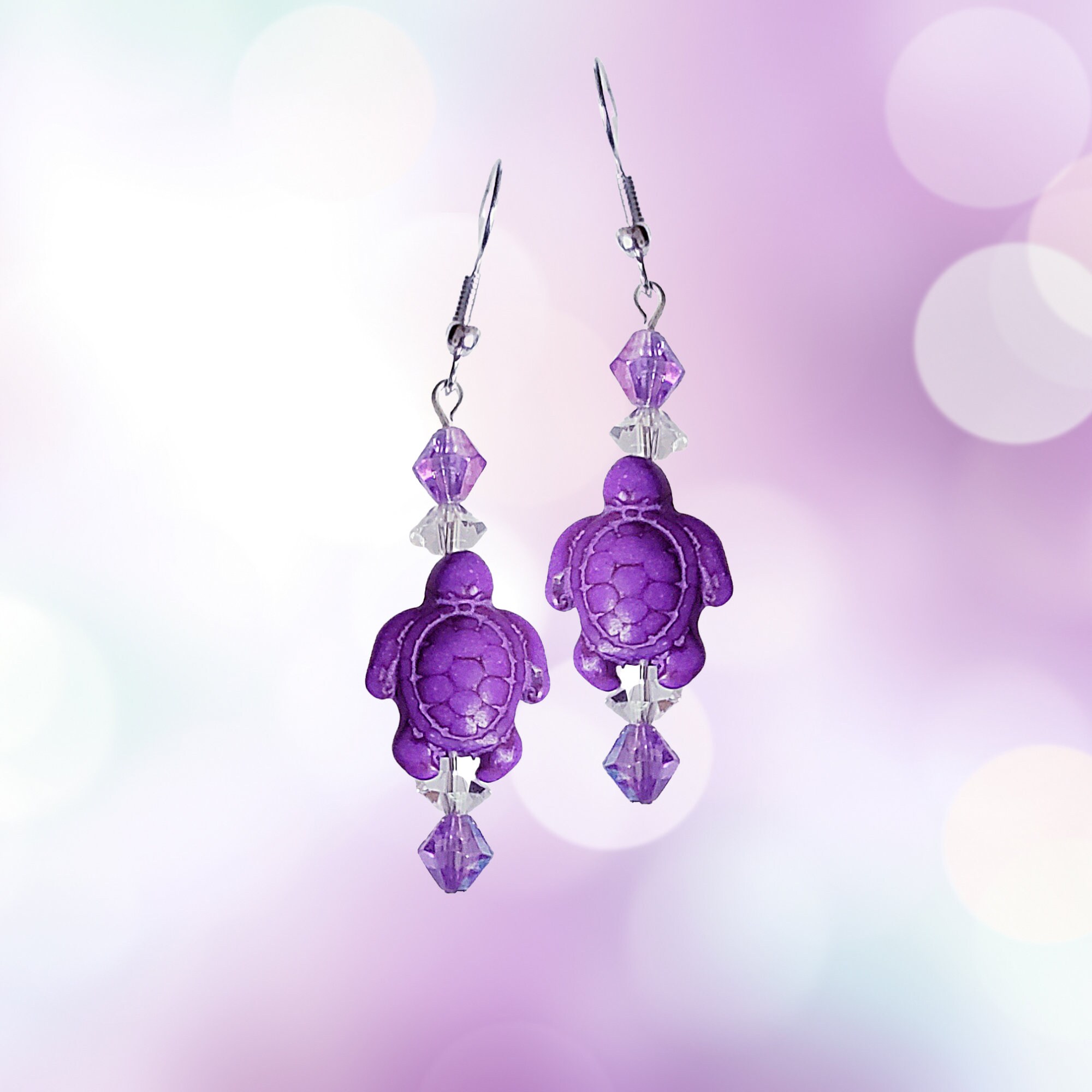 Turtle Lovers Howlite Earrings - MANY COLORS - Sea Life Earrings-Ocean Earrings - Girls Gift Earrings - Kawaii Earrings-Dangle Sea Earrings - Thumbnail 2