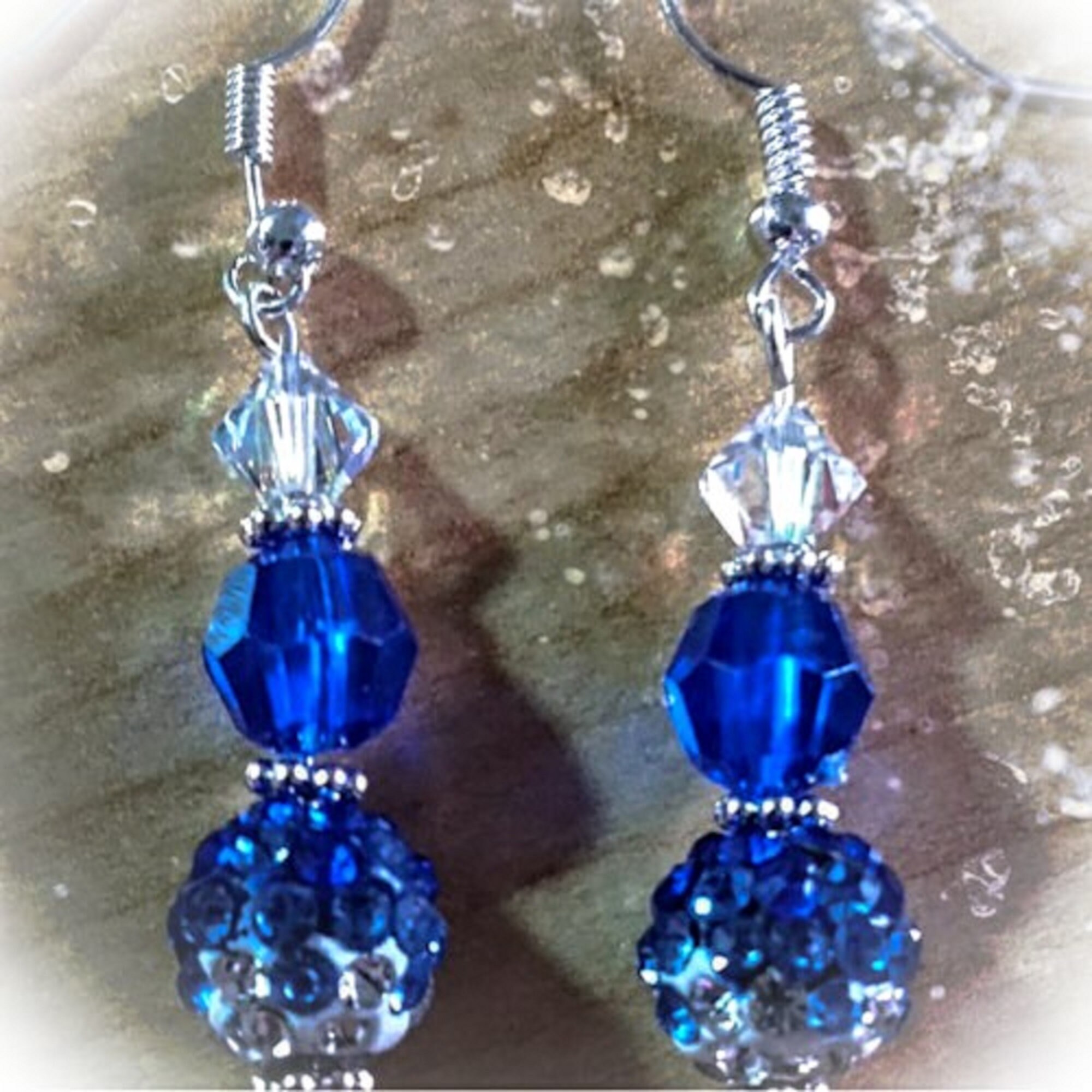Blue Crystal Hook Earrings - Christmas Gift for Her - Birthday Gift Earrings - Dangle Earrings - Statement Earrings - Thumbnail 3