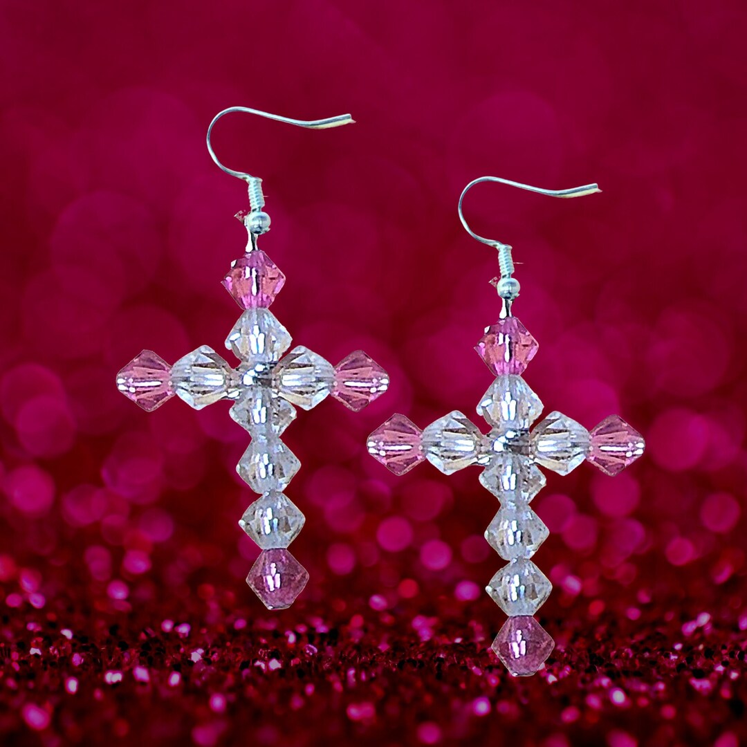 Crystal Cross Earrings Many COLORS Cross Charm Jewelry Easter Earrings
