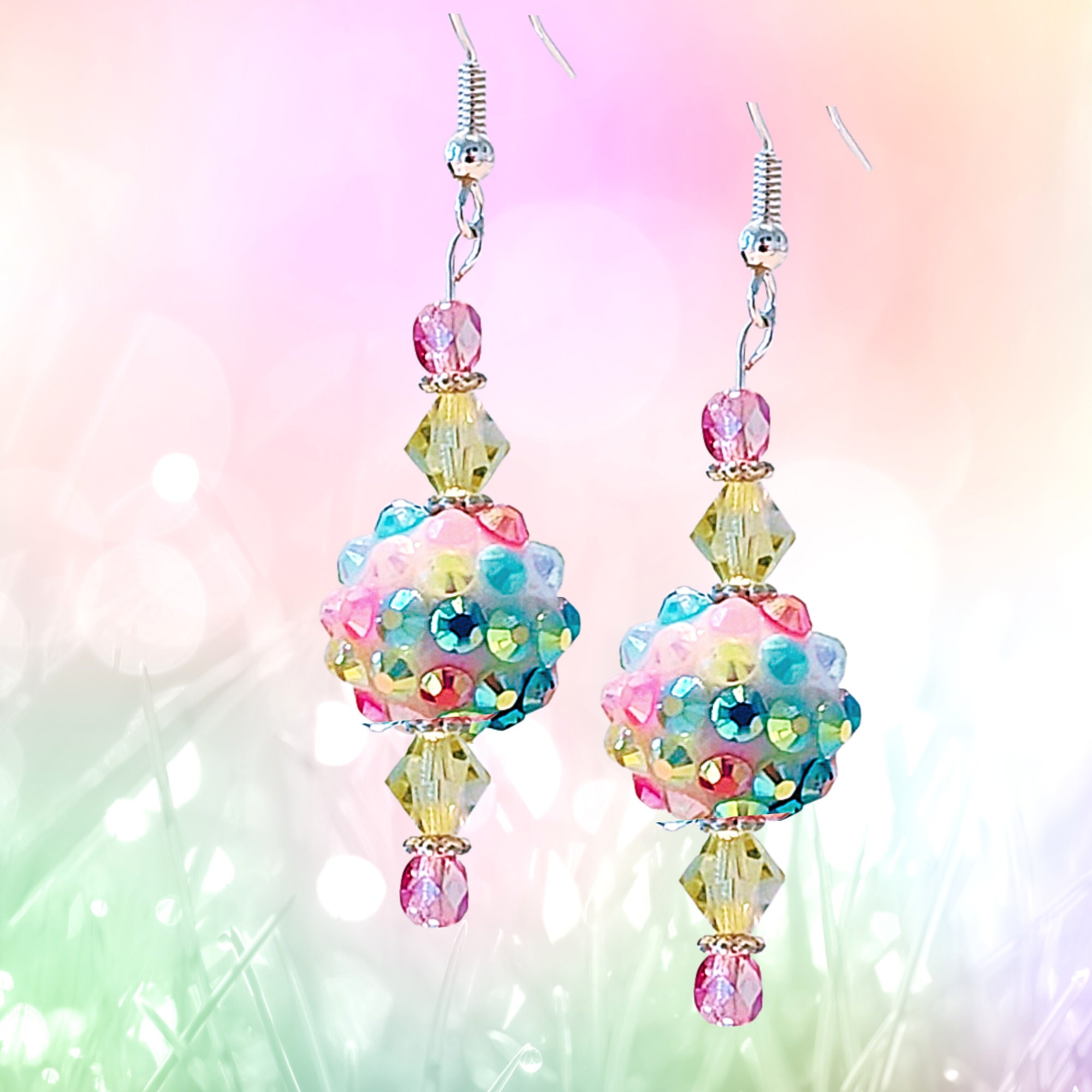 Easter Rhinestone Earrings - Elegant Springtime Earrings - Party Earrings - Kawaii Earrings -Yellow crystal earrings - Pink Crystal Earrings
