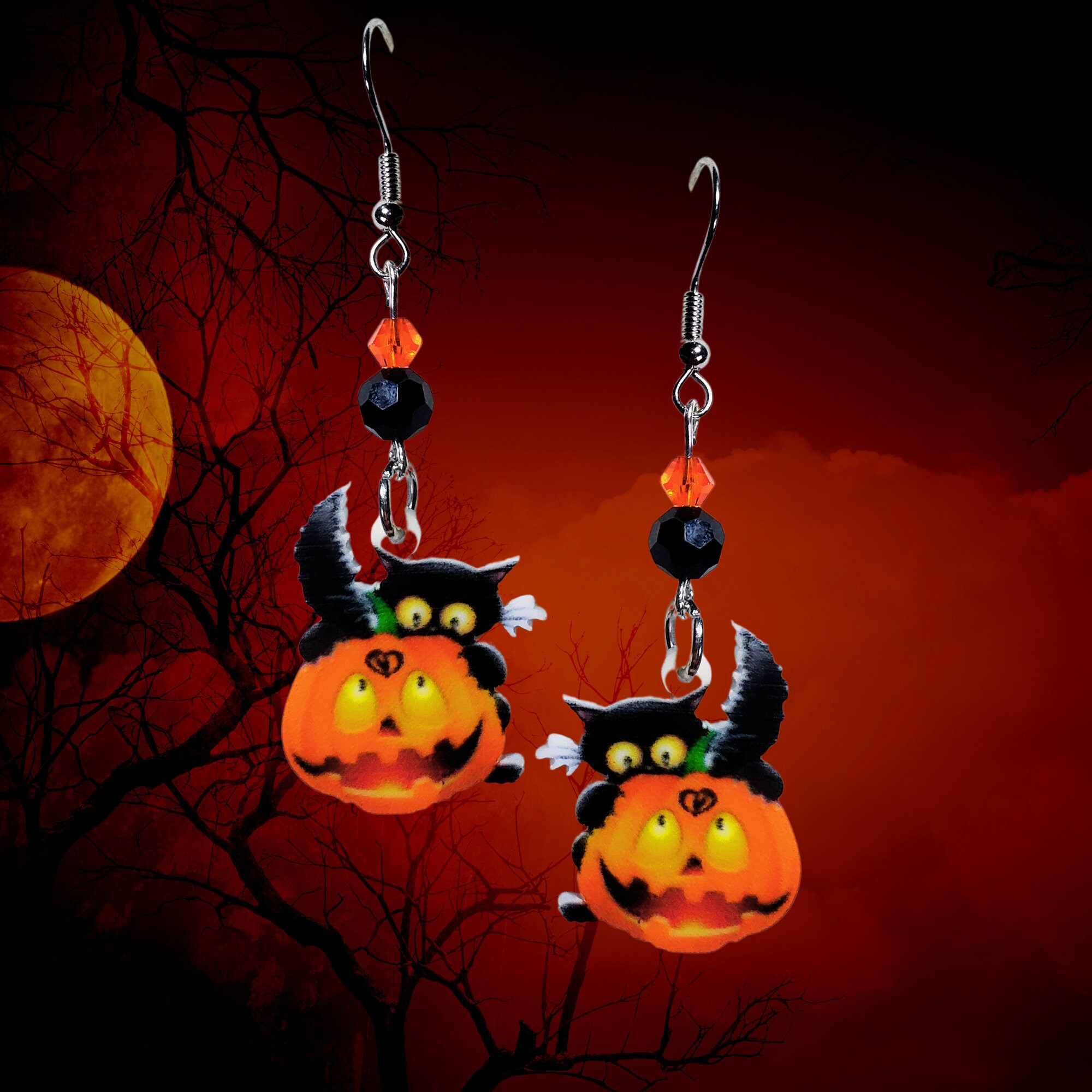 Halloween Earrings - Pumpkin Earrings - Black Cat Earrings - Reaper Earrings - Witch Earrings-Ghost Earrings-Pirate Earrings-Kawaii Earrings - Thumbnail 6