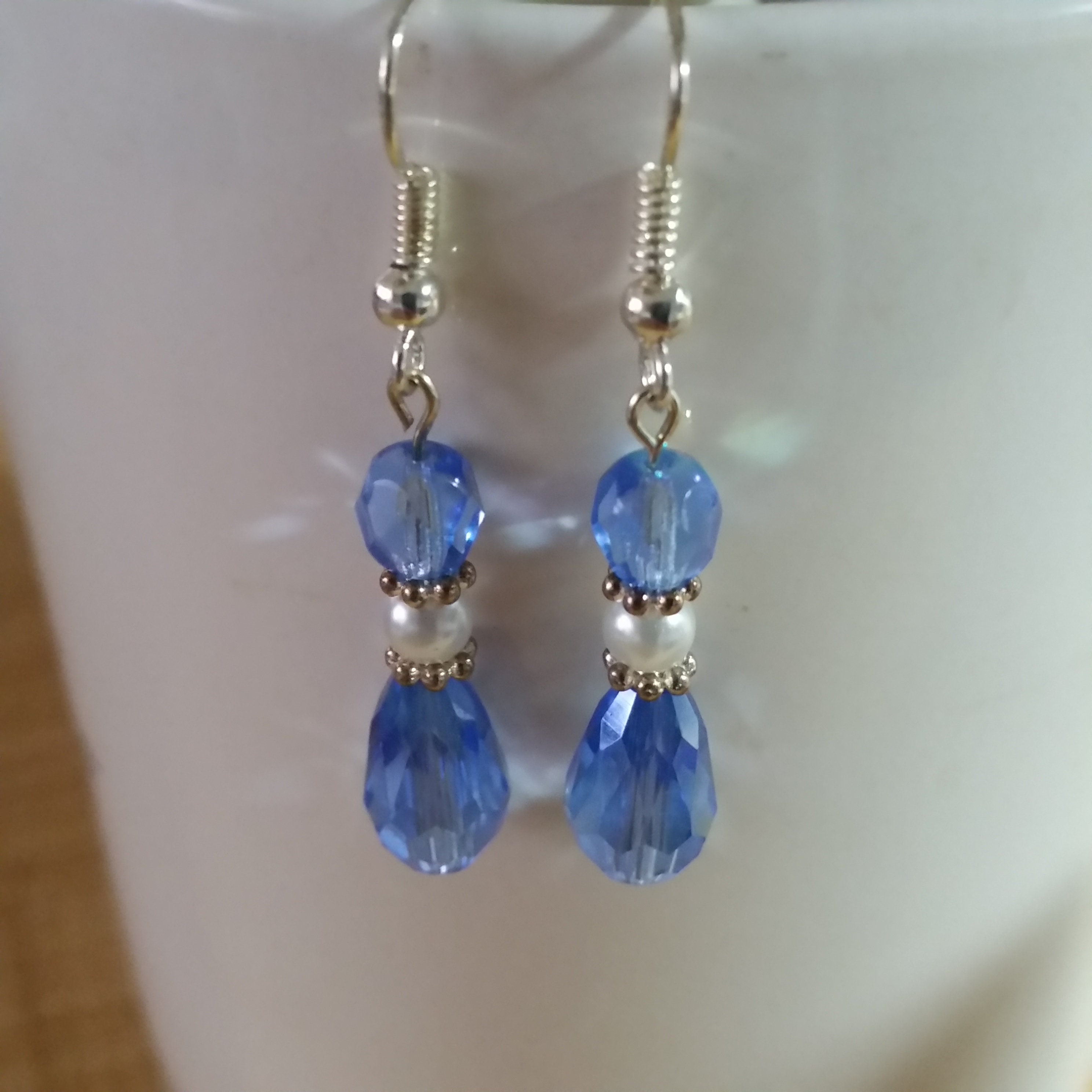 Tanzanite Blue Earrings - Purple Crystal Earrings - Pearl Earrings - Christmas Gift - Birthday Gift - Handmade in USA - Thumbnail 5