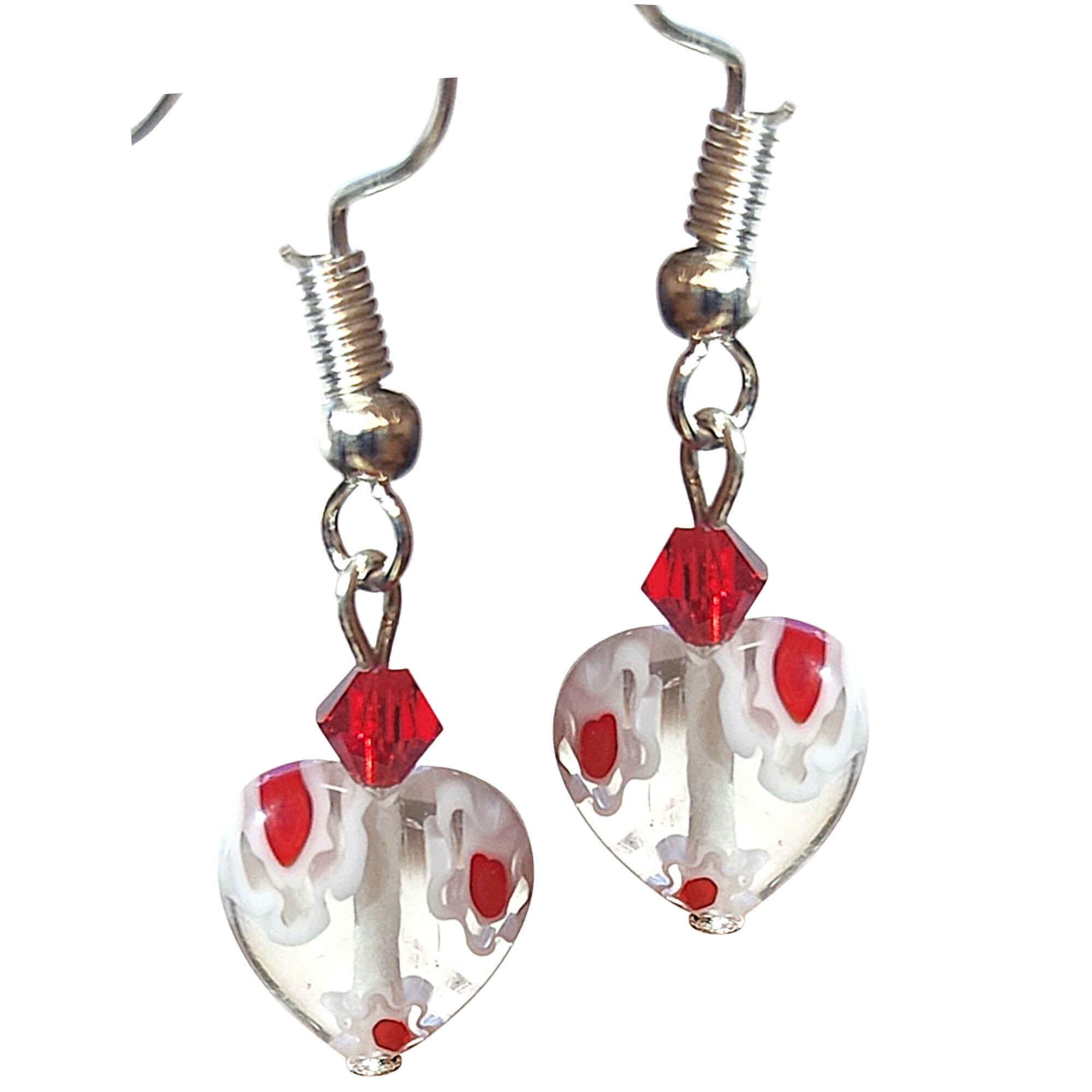 White Heart Earrings - Red Crystal Earrings -Drop Valentine's Day Earrings -Red Heart Earrings -Valentine's Day Gift -Birthday Gift Earrings - Thumbnail 2