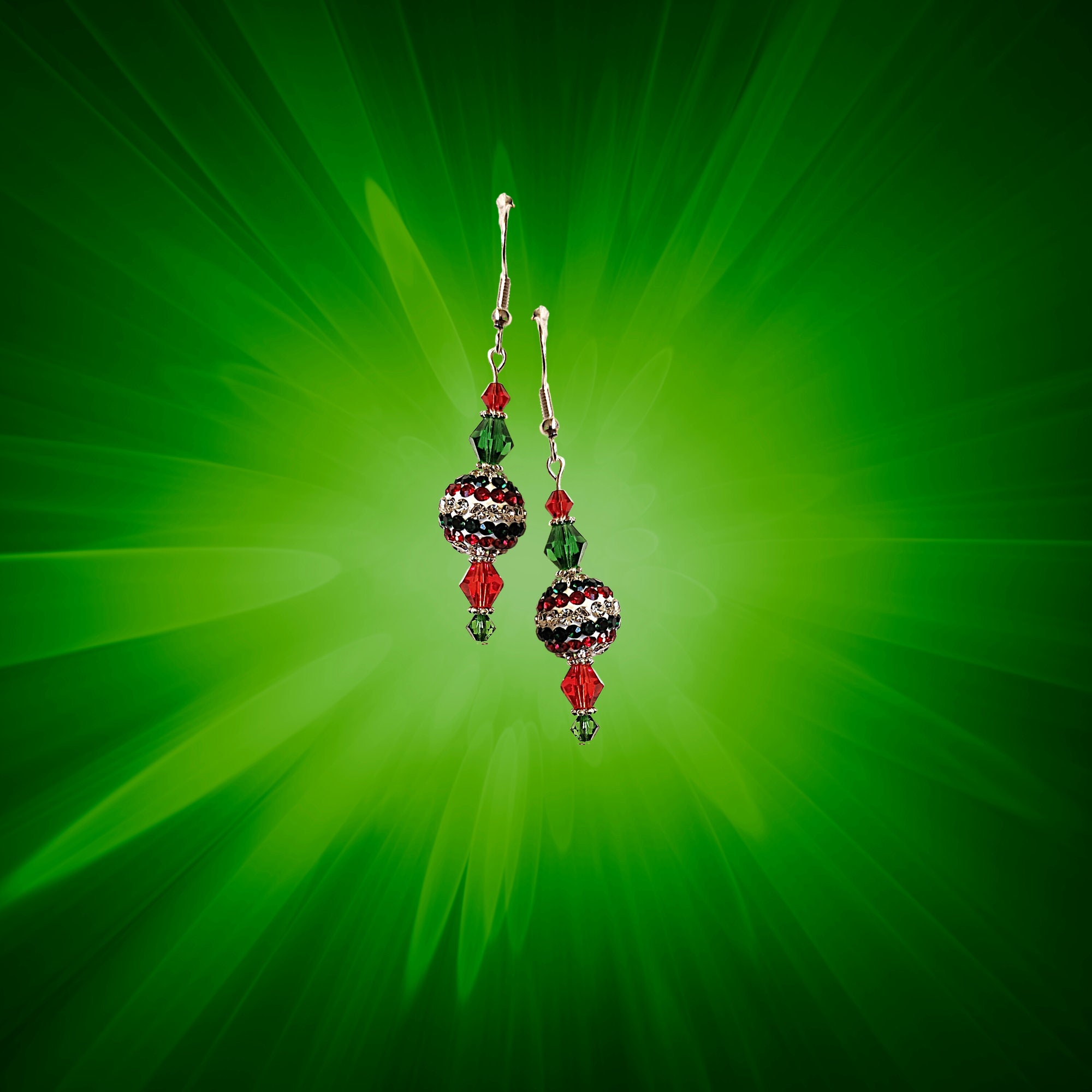 Christmas Colors Earrings - Christmas Color Rhinestone Earrings - Christmas Gift Earrings - Red Crystal Earrings - Green Crystal Earrings - Thumbnail 2