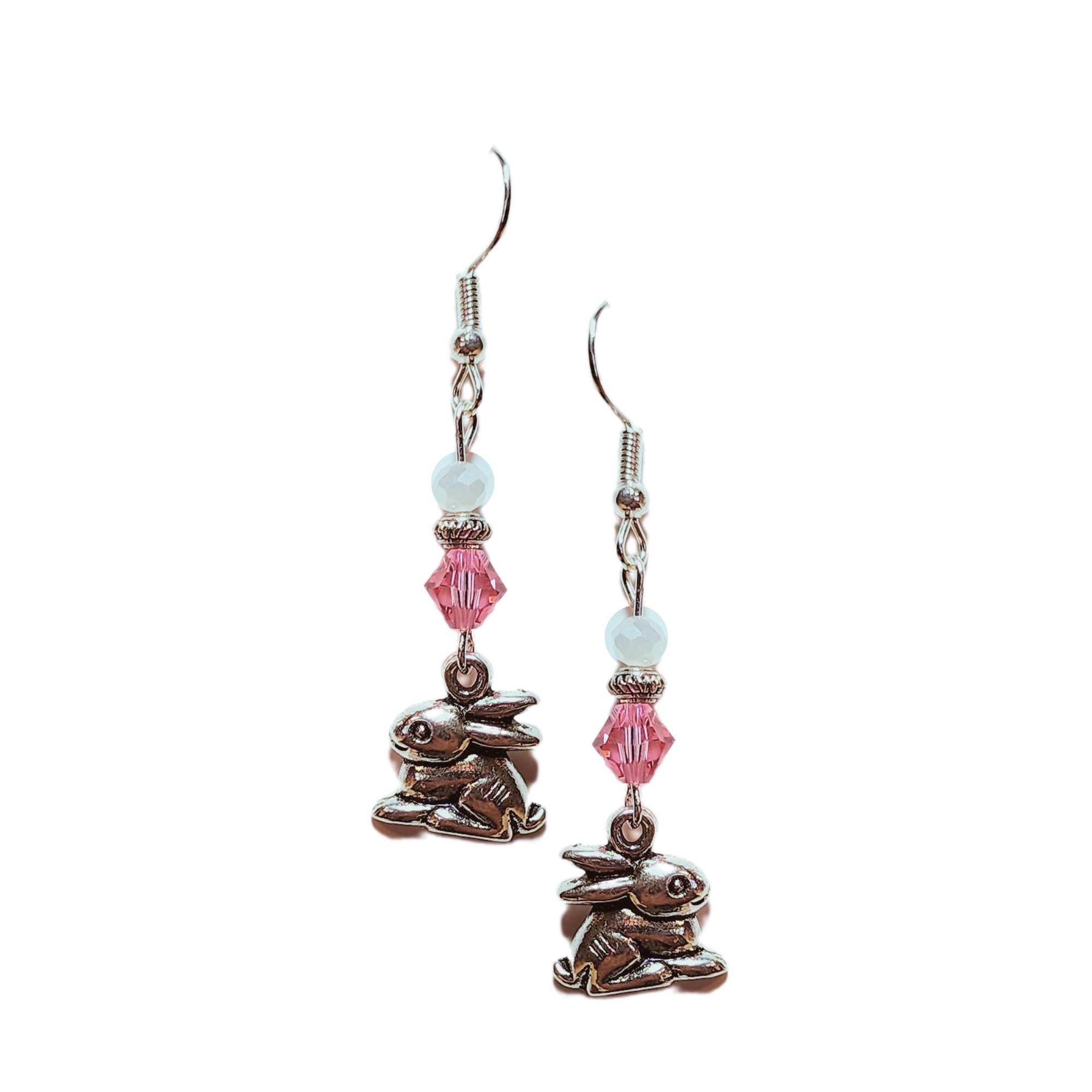 Easter Bunny Earrings - Silver Bunny Gift - Easter Bunny Jewelry - Silver Rabbit Earrings - Easter Earring Gift - MANY COLORS AVAILABLE - Thumbnail 2