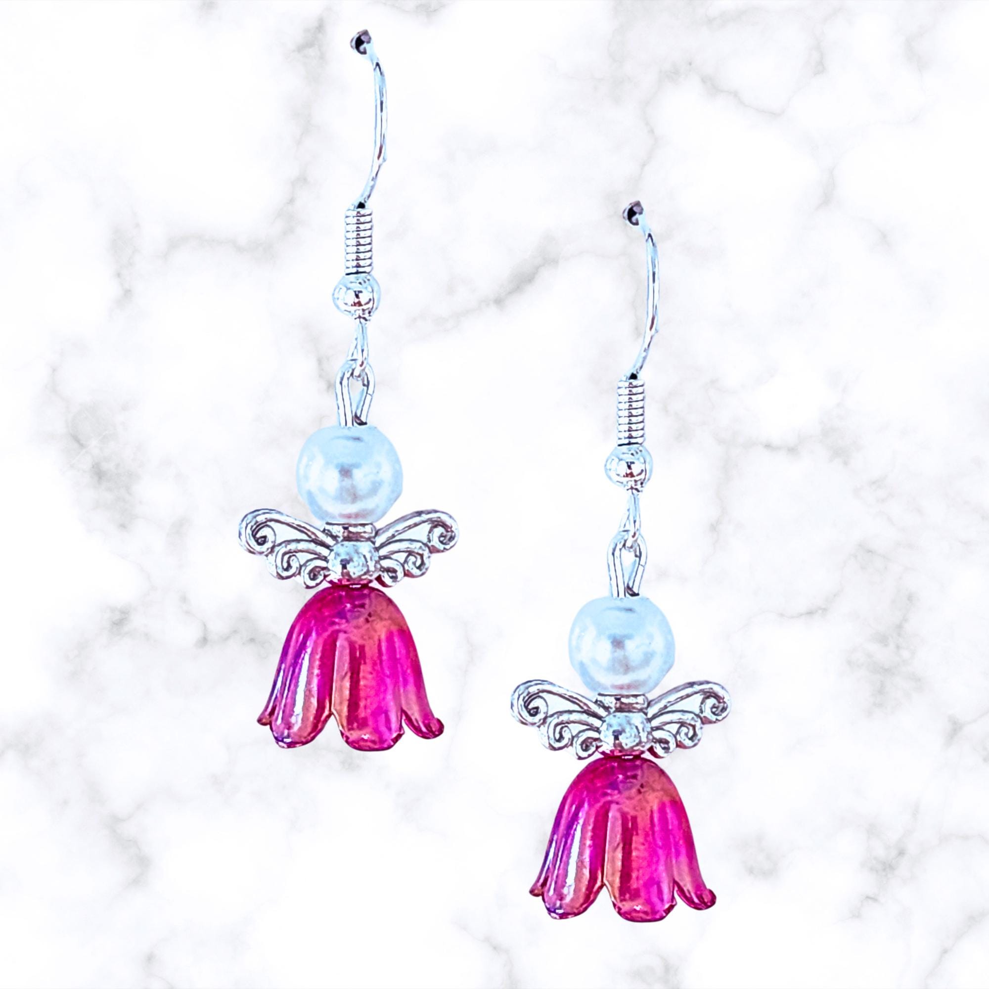 Colorful Angel Earrings - Glass Flower Angel Earrings - Pearl Angel Earrings - Christmas Gift - Easter Gift - Birthday Gift - Religious Gift - Thumbnail 7