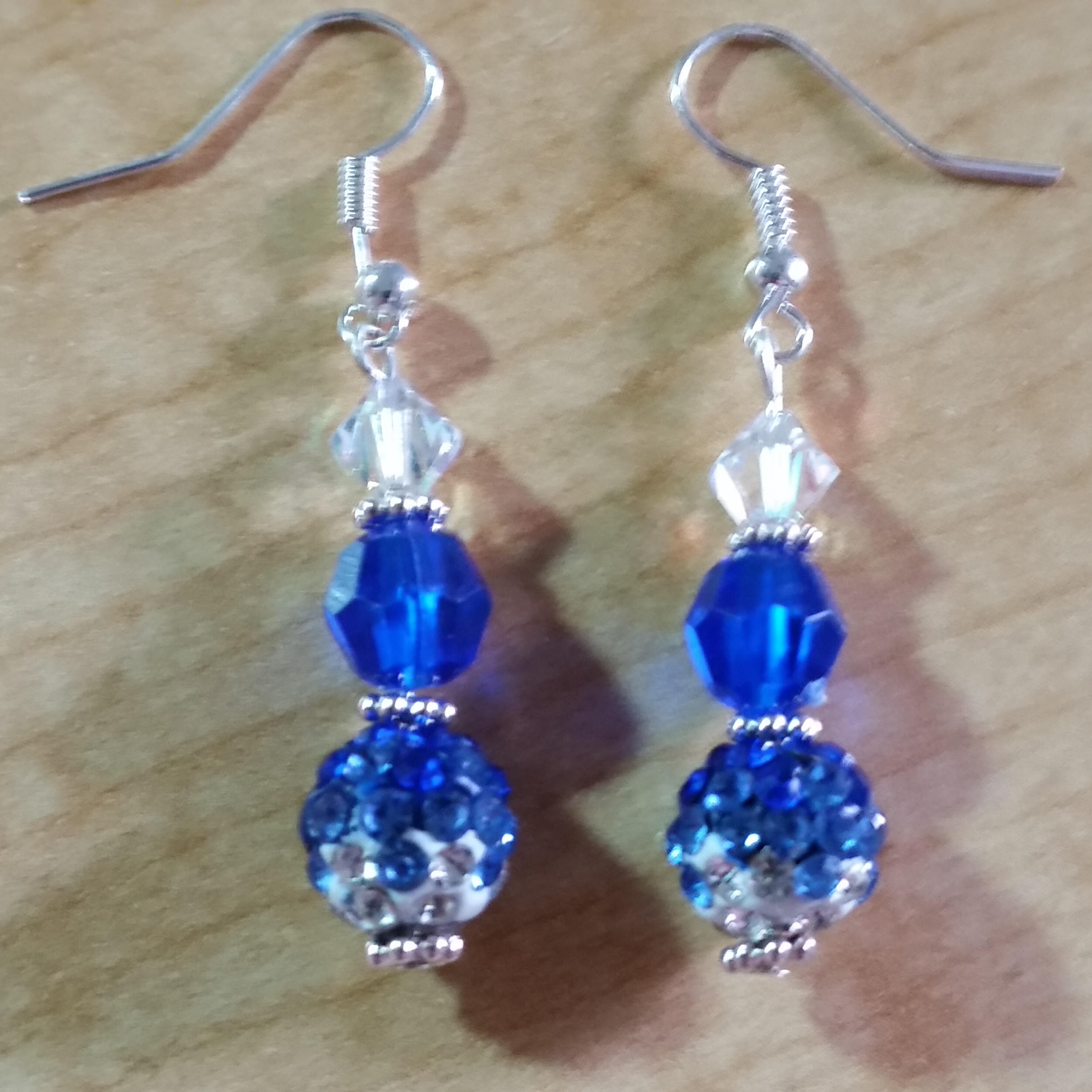 Blue Crystal Hook Earrings - Christmas Gift for Her - Birthday Gift Earrings - Dangle Earrings - Statement Earrings - Thumbnail 4