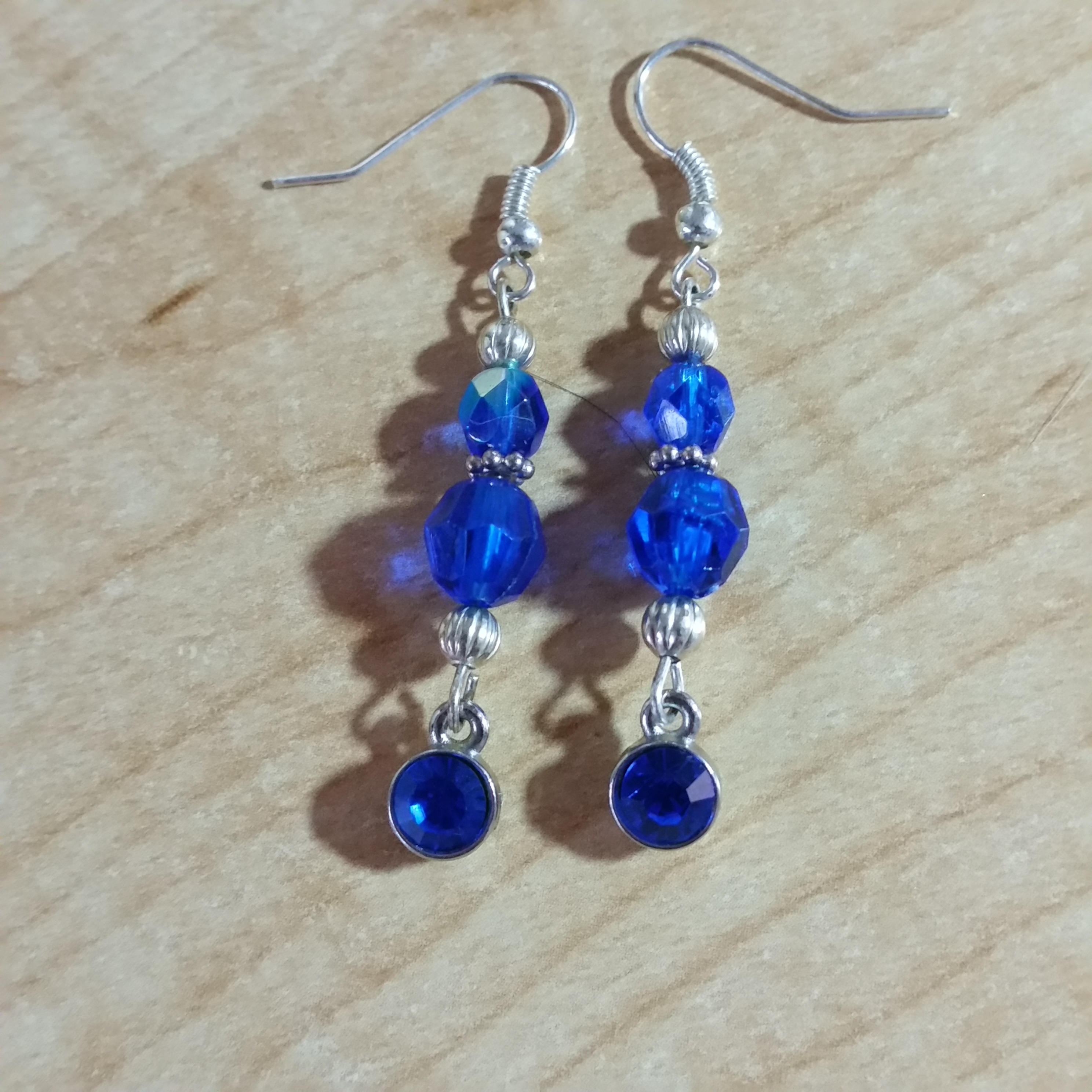 Blue Statement Earrings - Blue Crystal Earrings - Christmas Gift - Birthday Gift for her - Handmade Dangle Earrings - Thumbnail 6