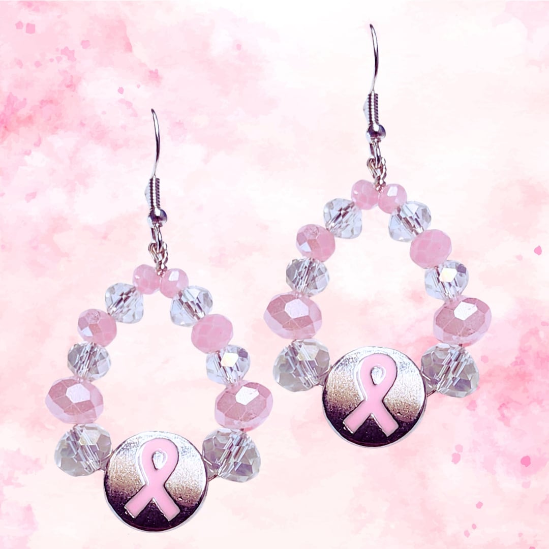 Breast Cancer Hoop Earrings - Breast Cancer Awareness Earrings - Pink ...